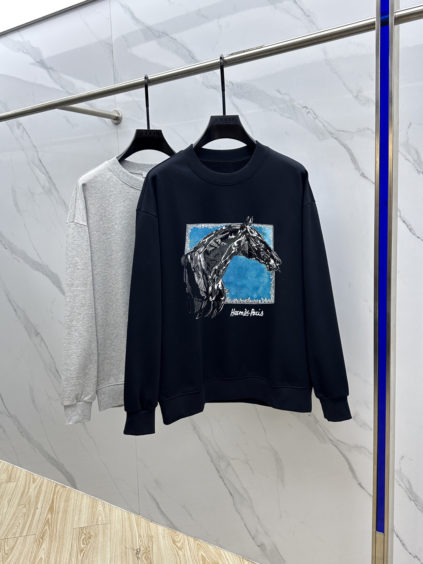 Hermès Couple Hoodie Cotton Black Printed M-l-xl