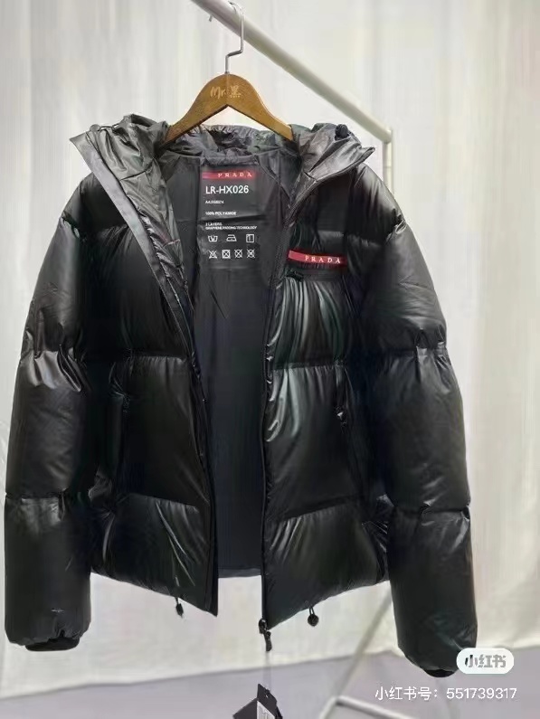 Prada Couple Down Jacket Goose Down Black Hooded S-m-l-xl-xxl