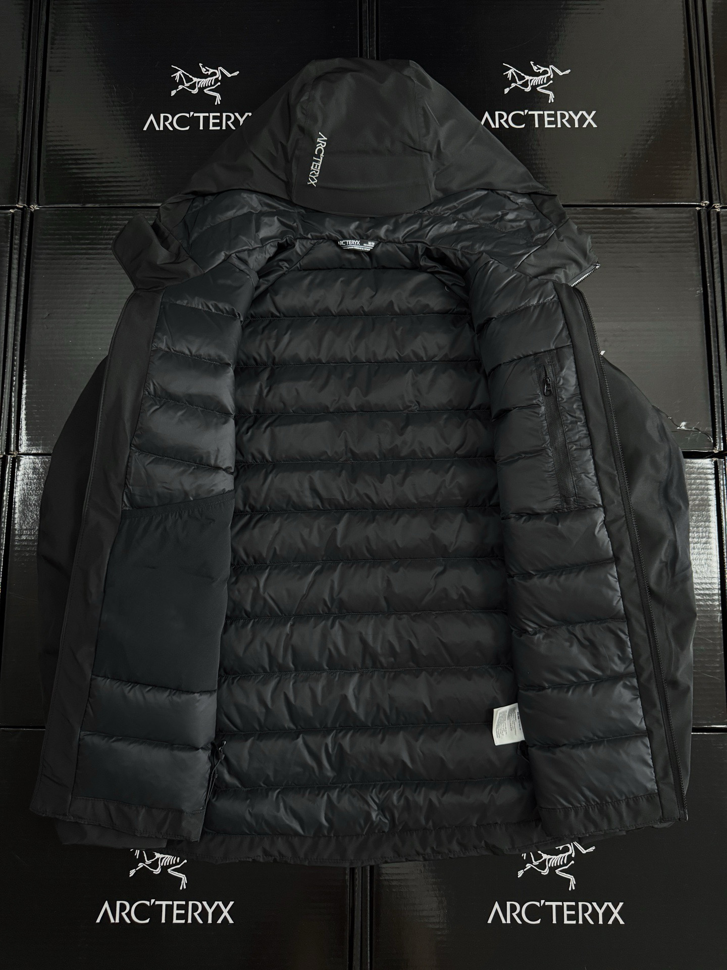Arcteryx Female Down Jacket Knitted Black Hooded Xs-s-m-l-xl-xxl
