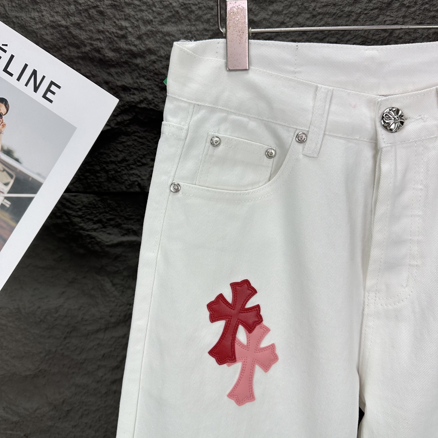 Chrome Hearts Couple Jeans White Loose Fit