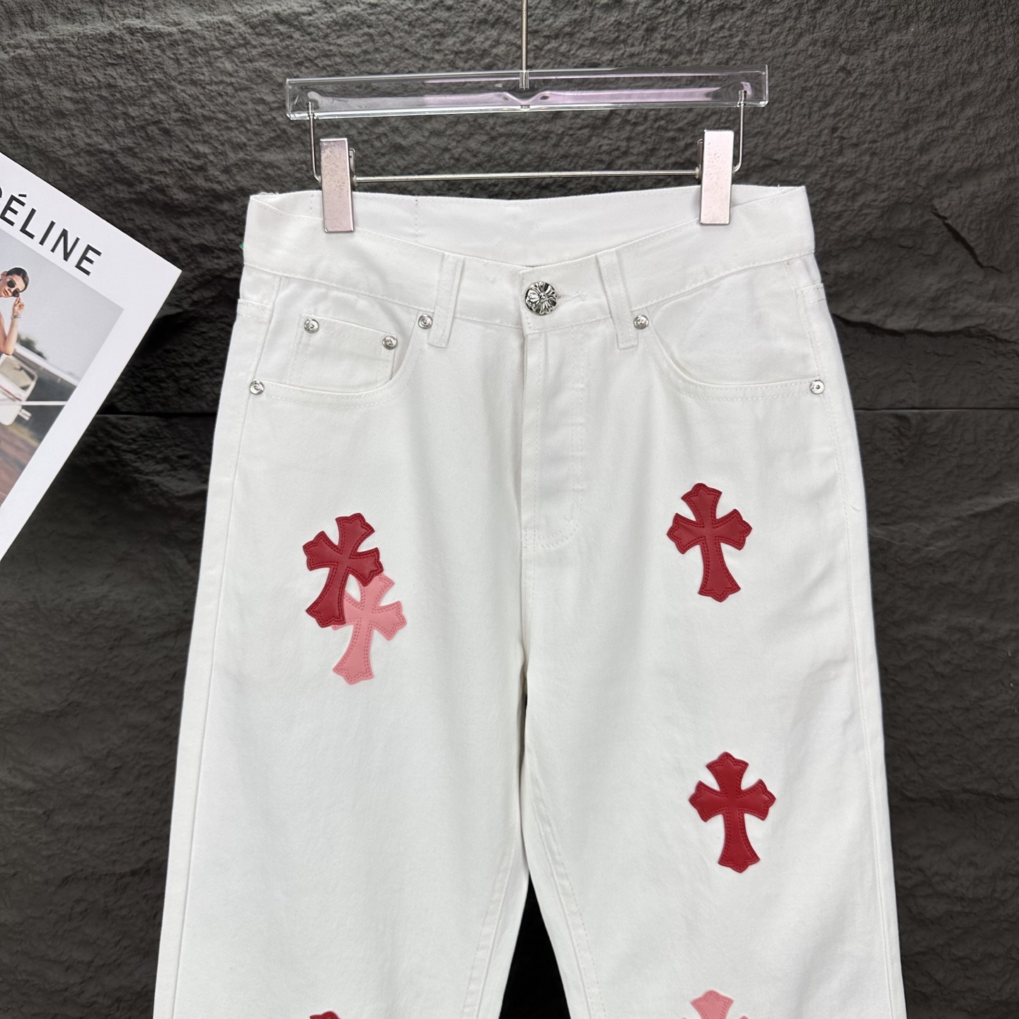 Chrome Hearts Couple Jeans White Loose Fit