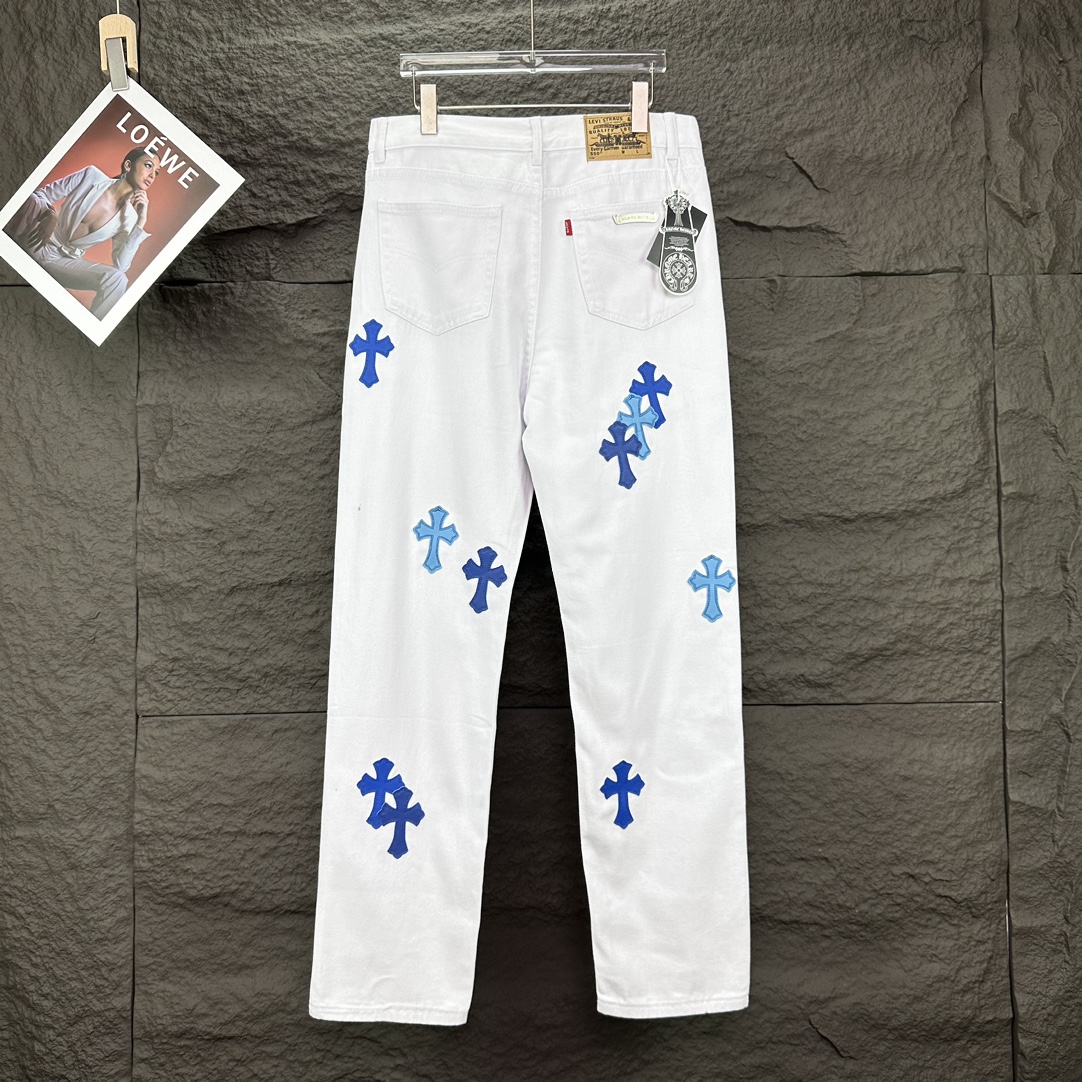 Chrome Hearts Couple Jeans White Loose Fit