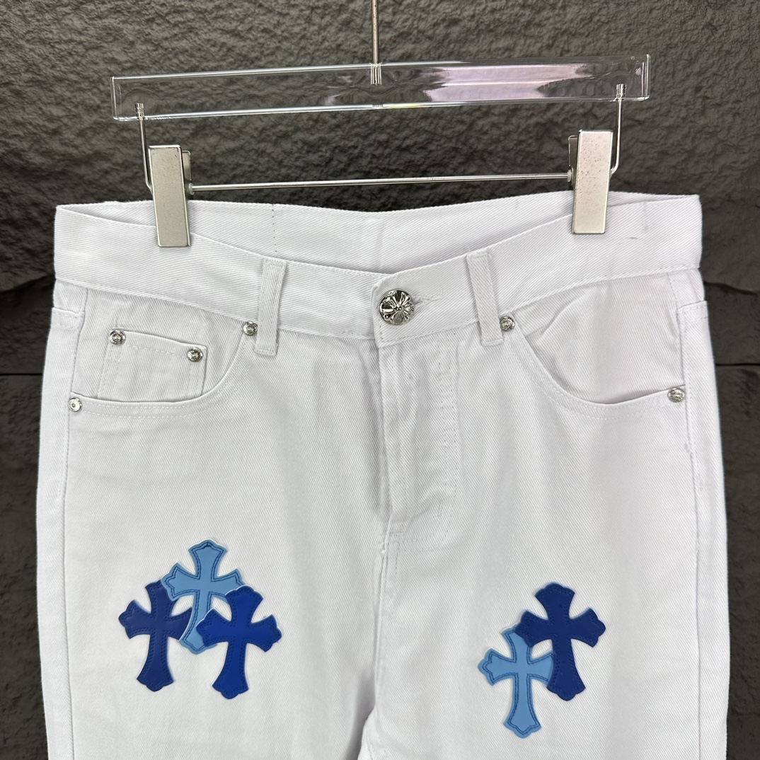 Chrome Hearts Couple Jeans White Loose Fit