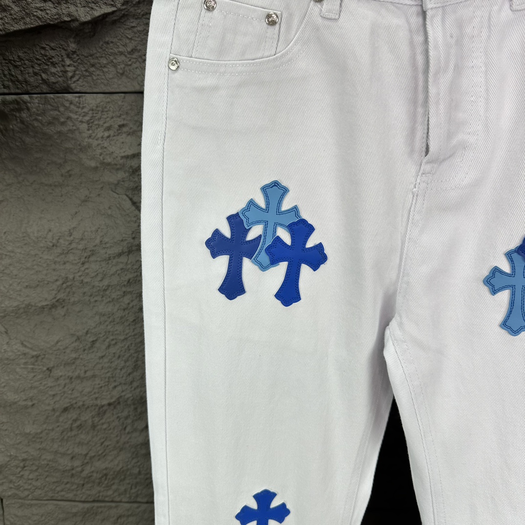 Chrome Hearts Couple Jeans White Loose Fit