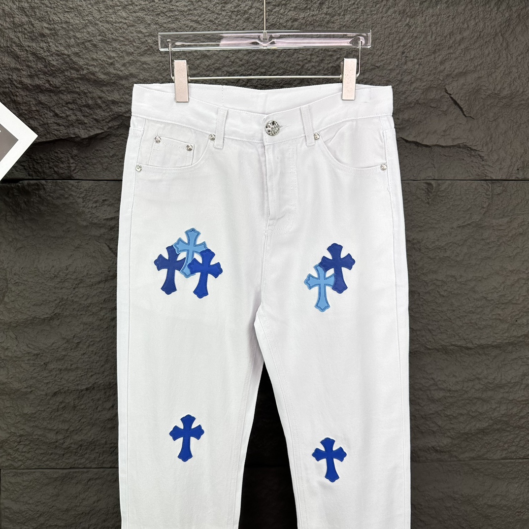 Chrome Hearts Couple Jeans White Loose Fit