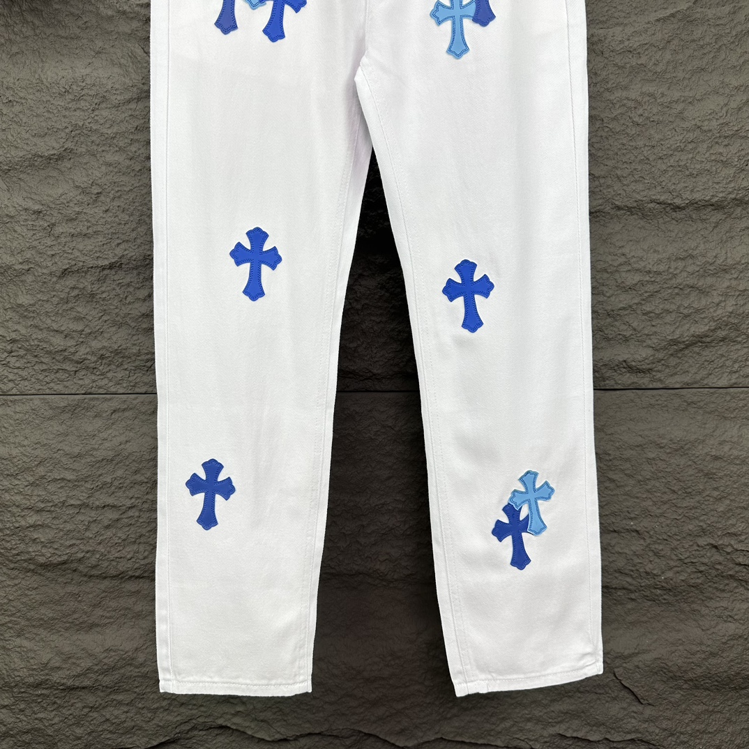 Chrome Hearts Couple Jeans White Loose Fit
