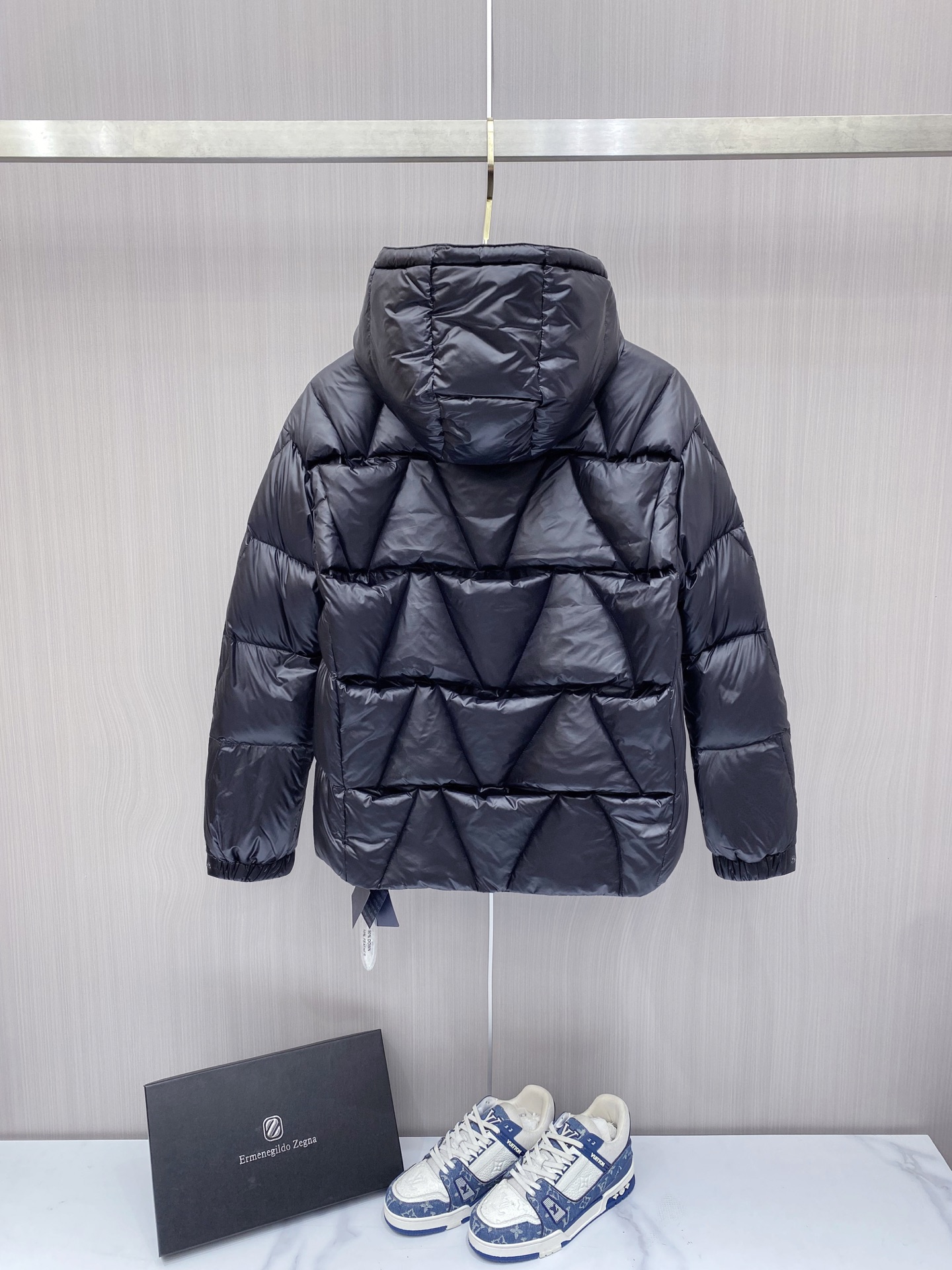 Prada Down Jacket White Duck Down Black Hooded 54-48-56-50-52