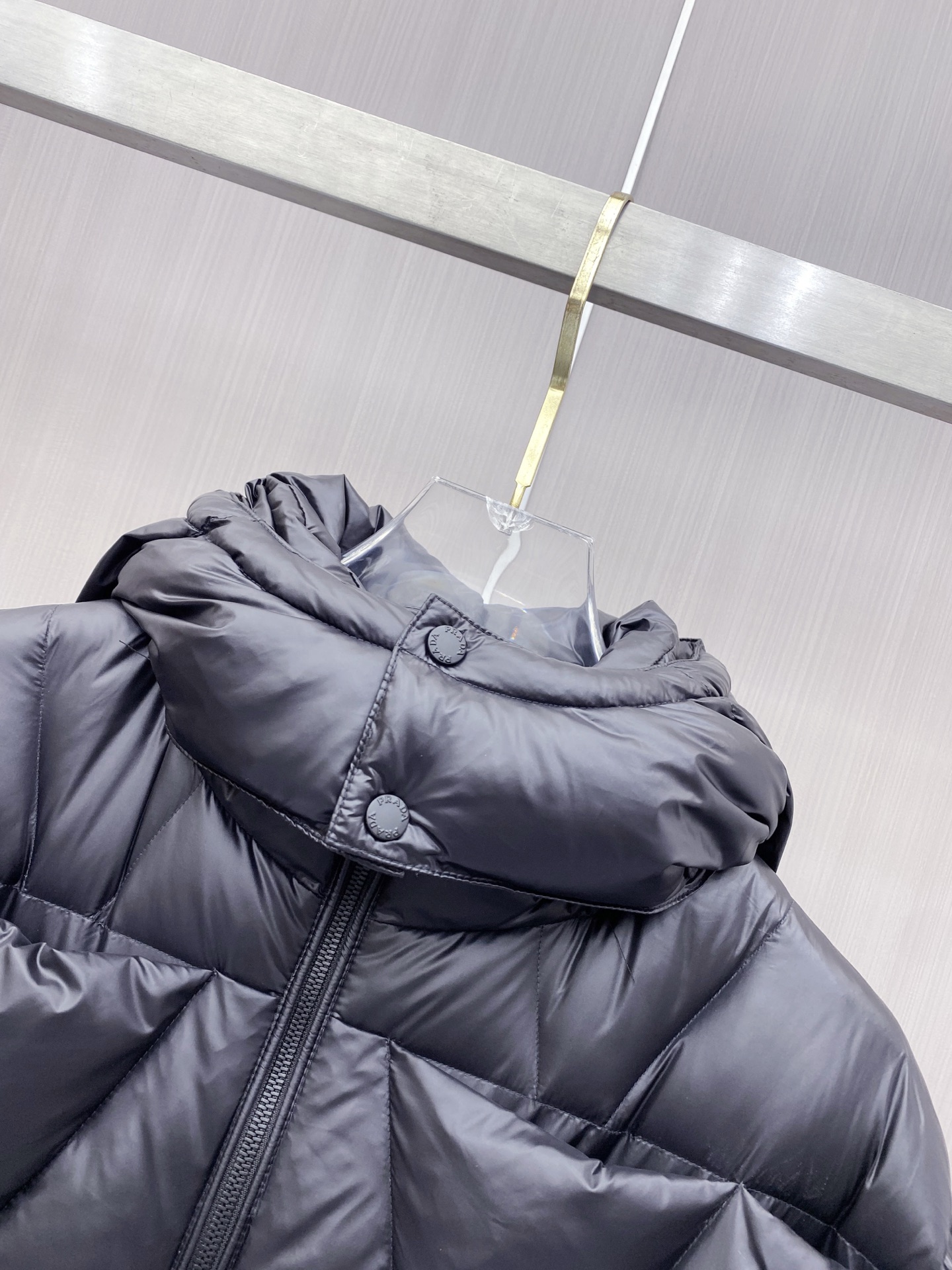Prada Down Jacket White Duck Down Black Hooded 54-48-56-50-52