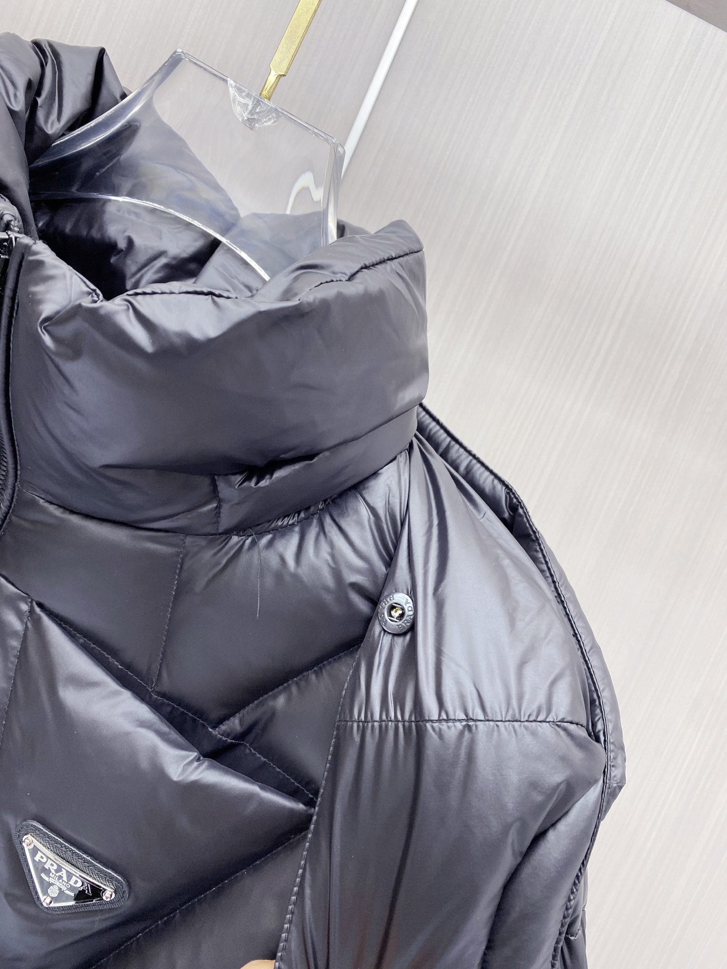 Prada Down Jacket White Duck Down Black Hooded 54-48-56-50-52