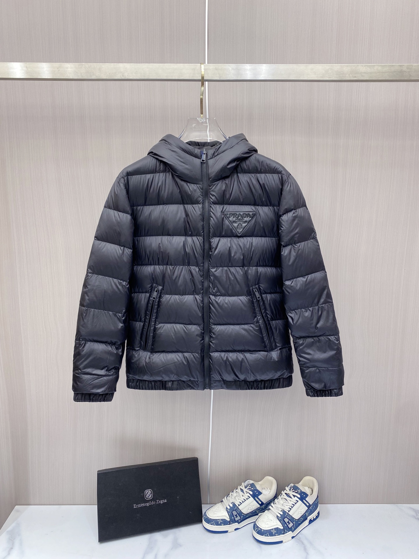 Prada Down Jacket Black Hooded M-54-48-56-50-52