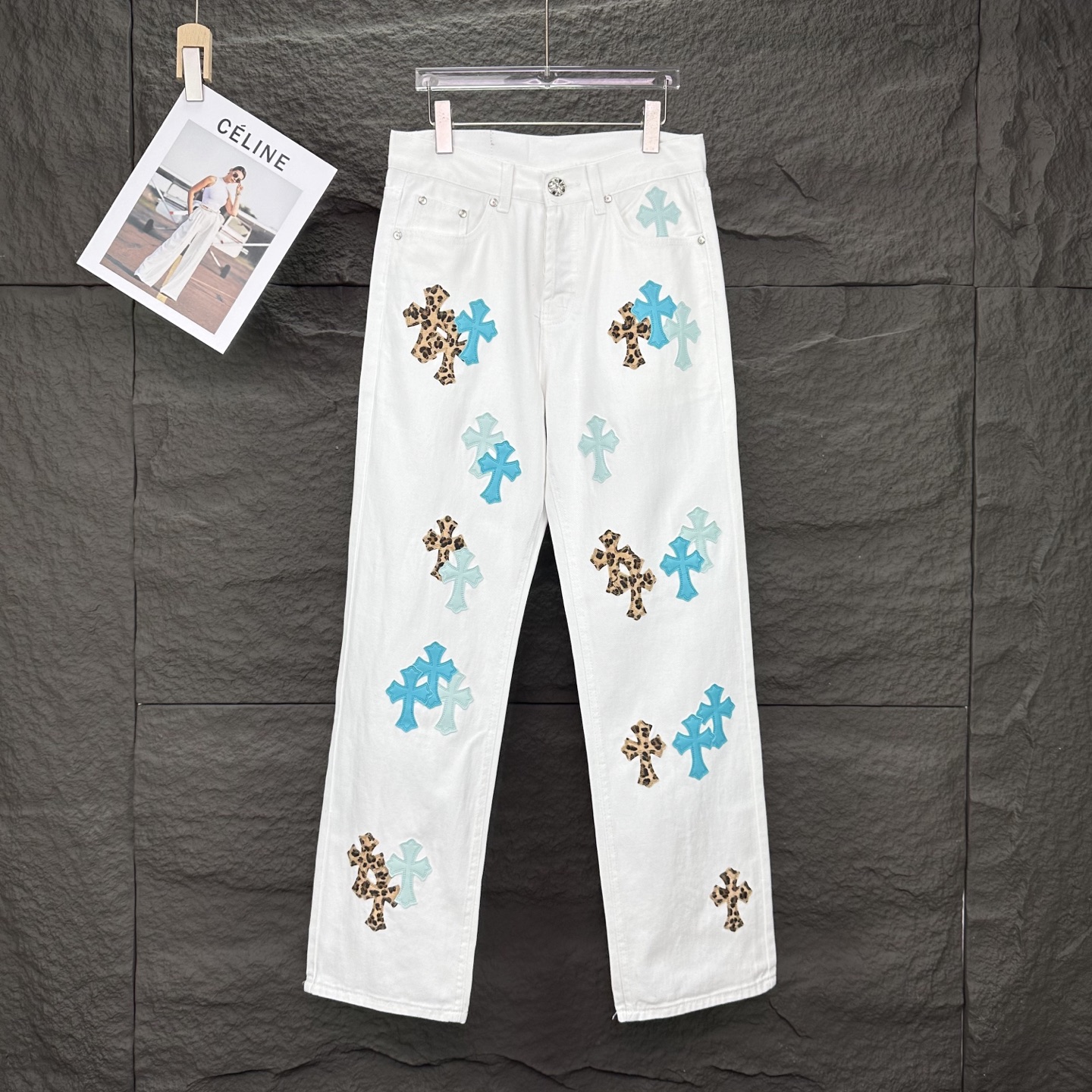 Chrome Hearts Couple Jeans White Loose Fit