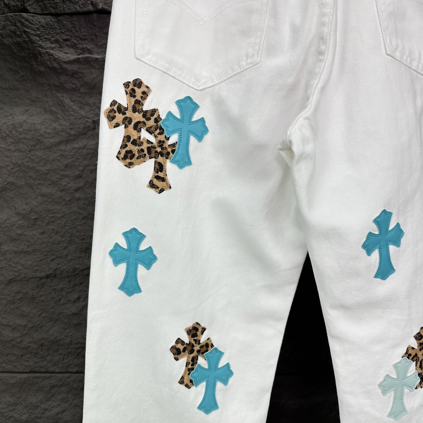 Chrome Hearts Couple Jeans White Loose Fit