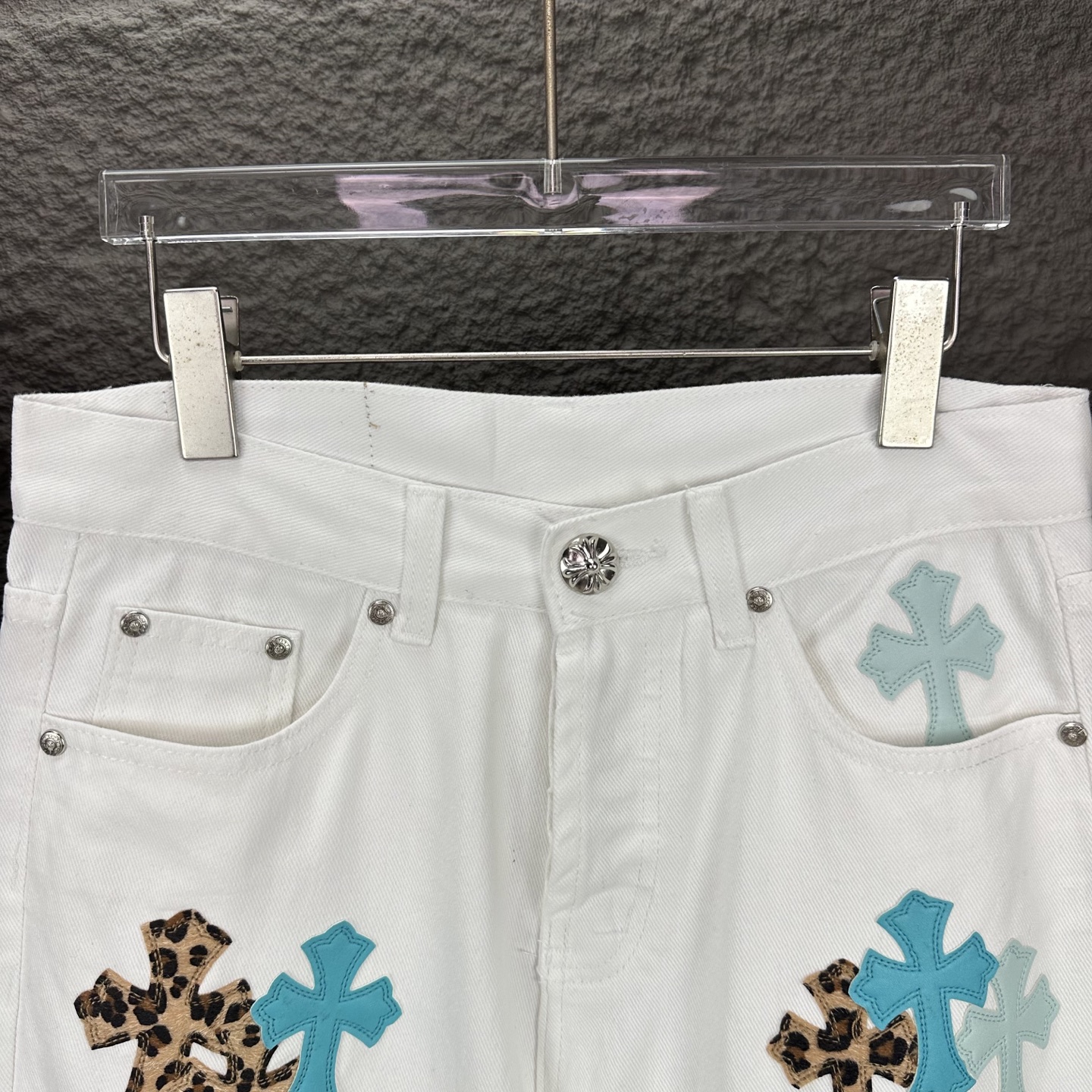 Chrome Hearts Couple Jeans White Loose Fit