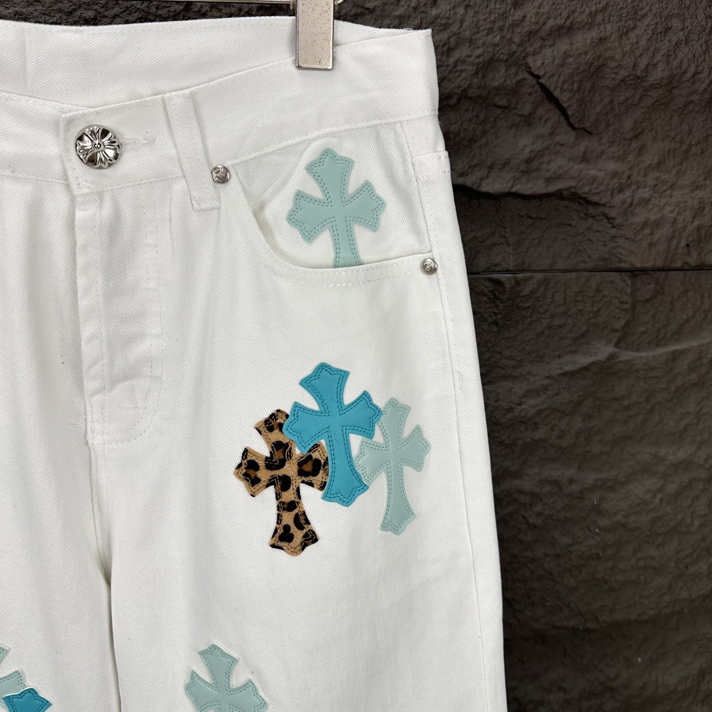 Chrome Hearts Couple Jeans White Loose Fit