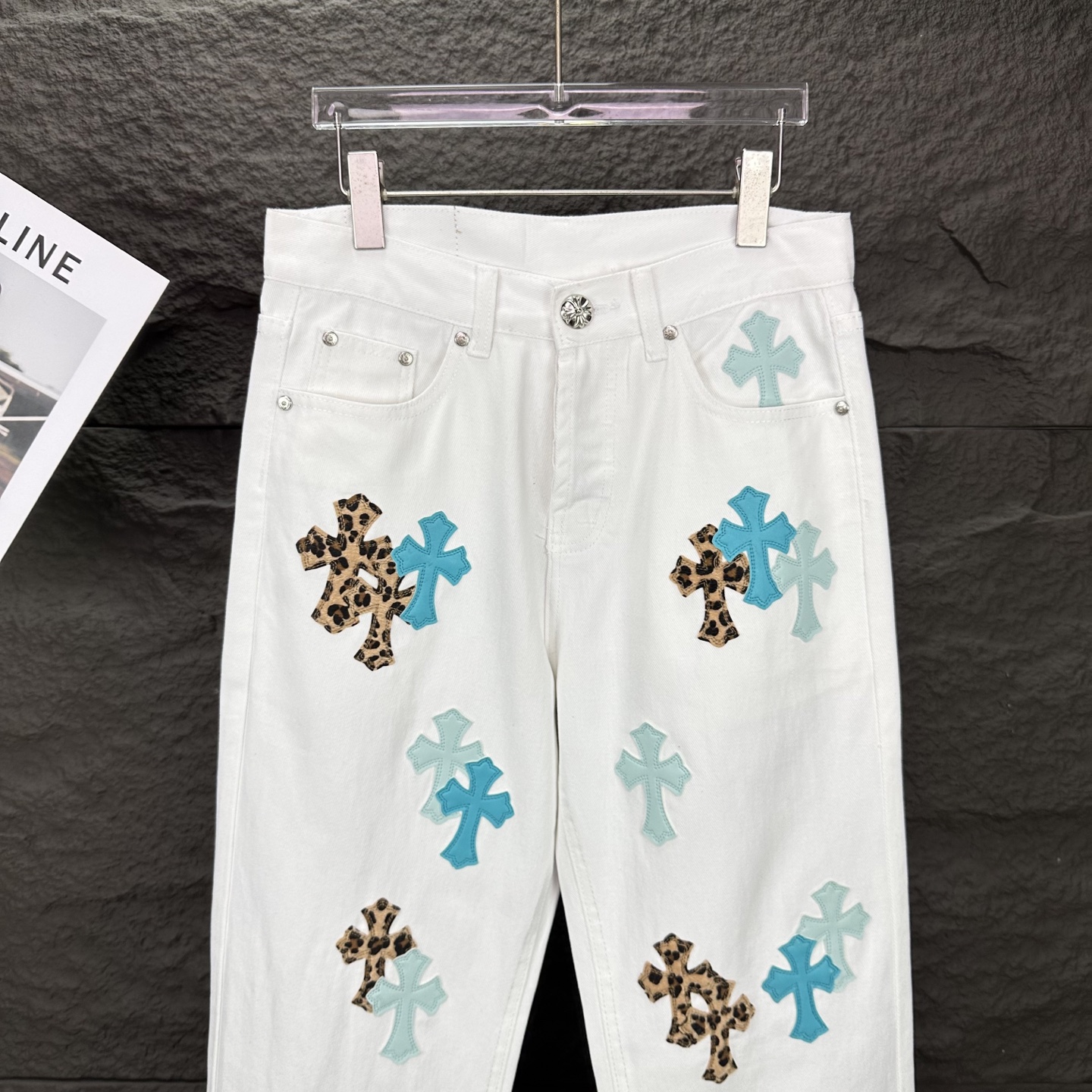 Chrome Hearts Couple Jeans White Loose Fit