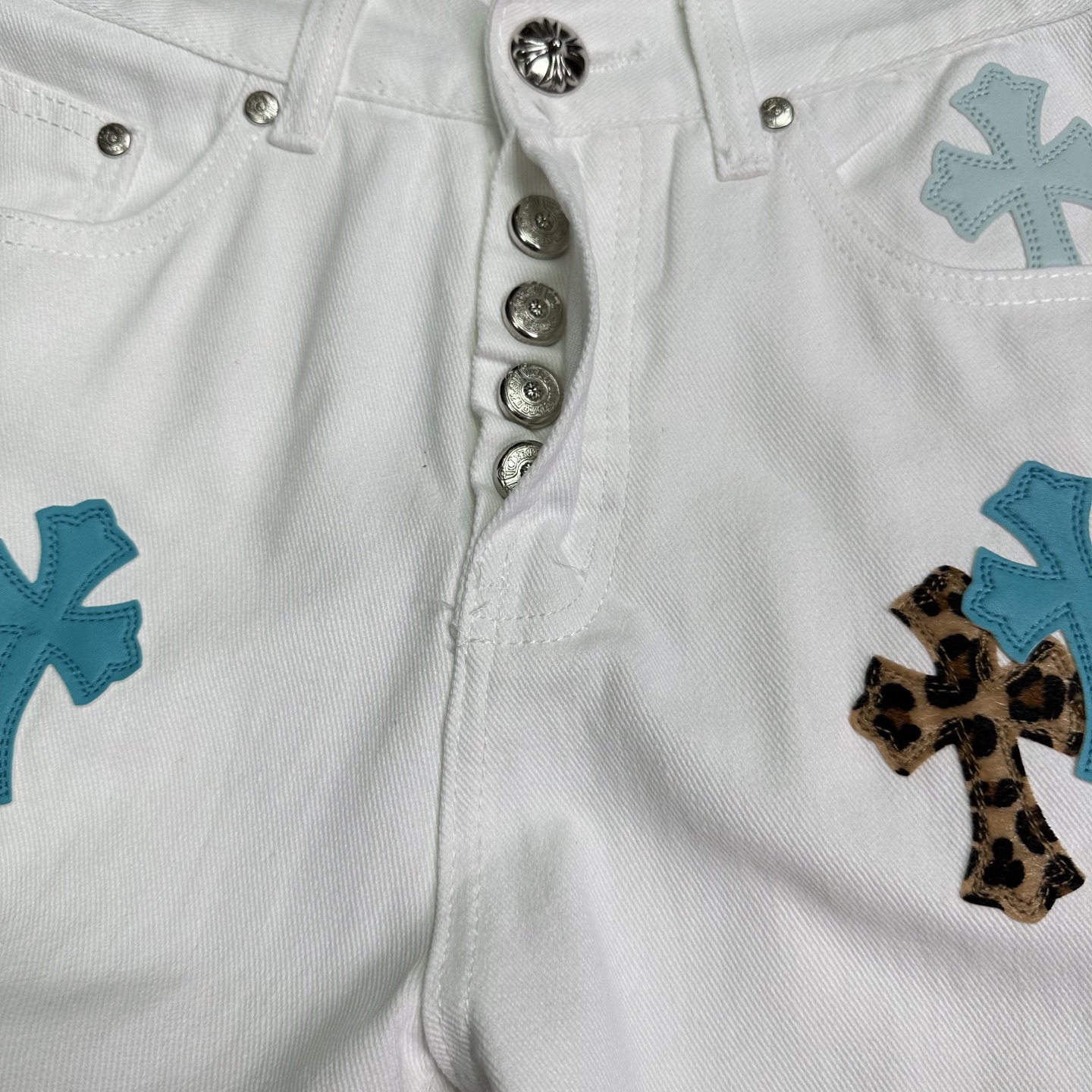 Chrome Hearts Couple Jeans White Loose Fit