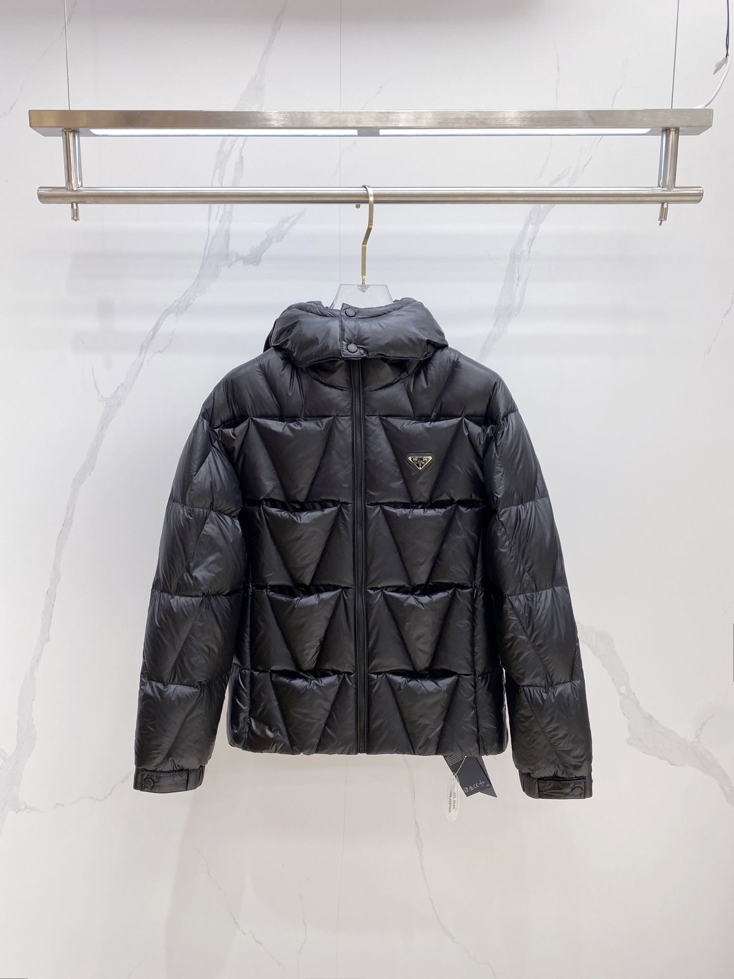 Prada Down Jacket White Duck Down Black Hooded 54-48-56-50-52