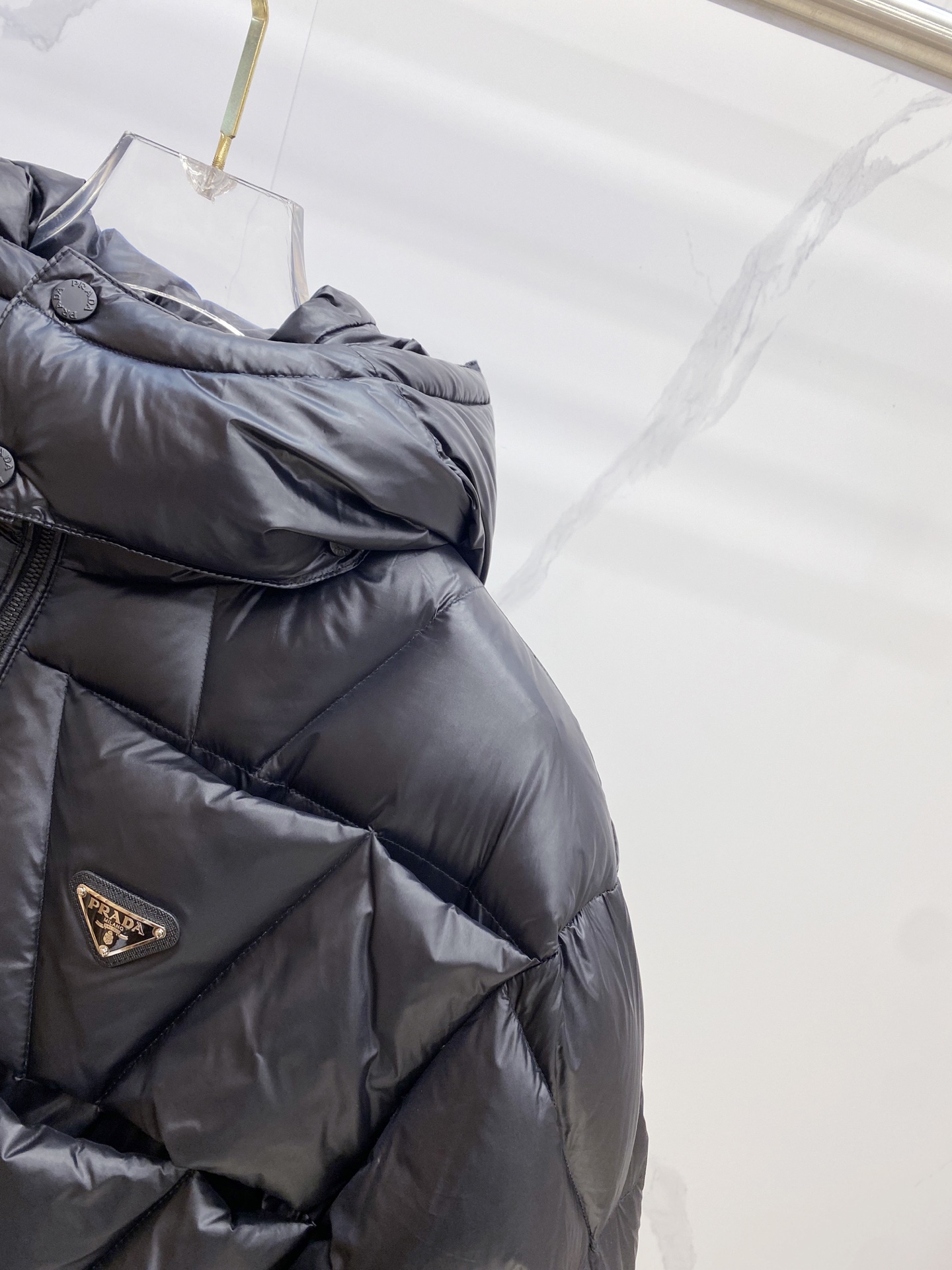 Prada Down Jacket White Duck Down Black Hooded 54-48-56-50-52