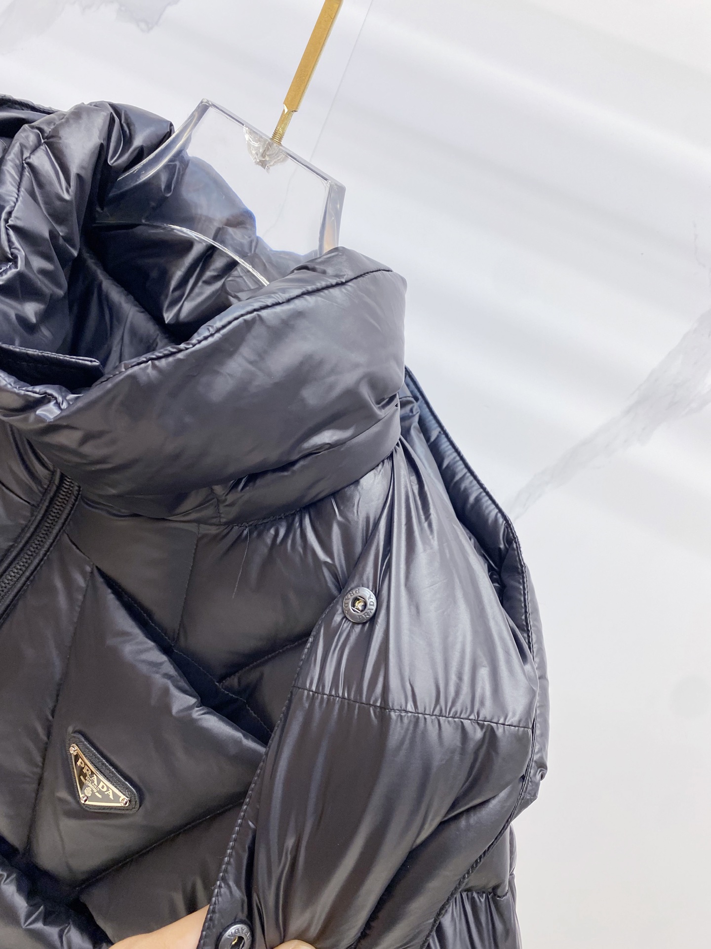 Prada Down Jacket White Duck Down Black Hooded 54-48-56-50-52