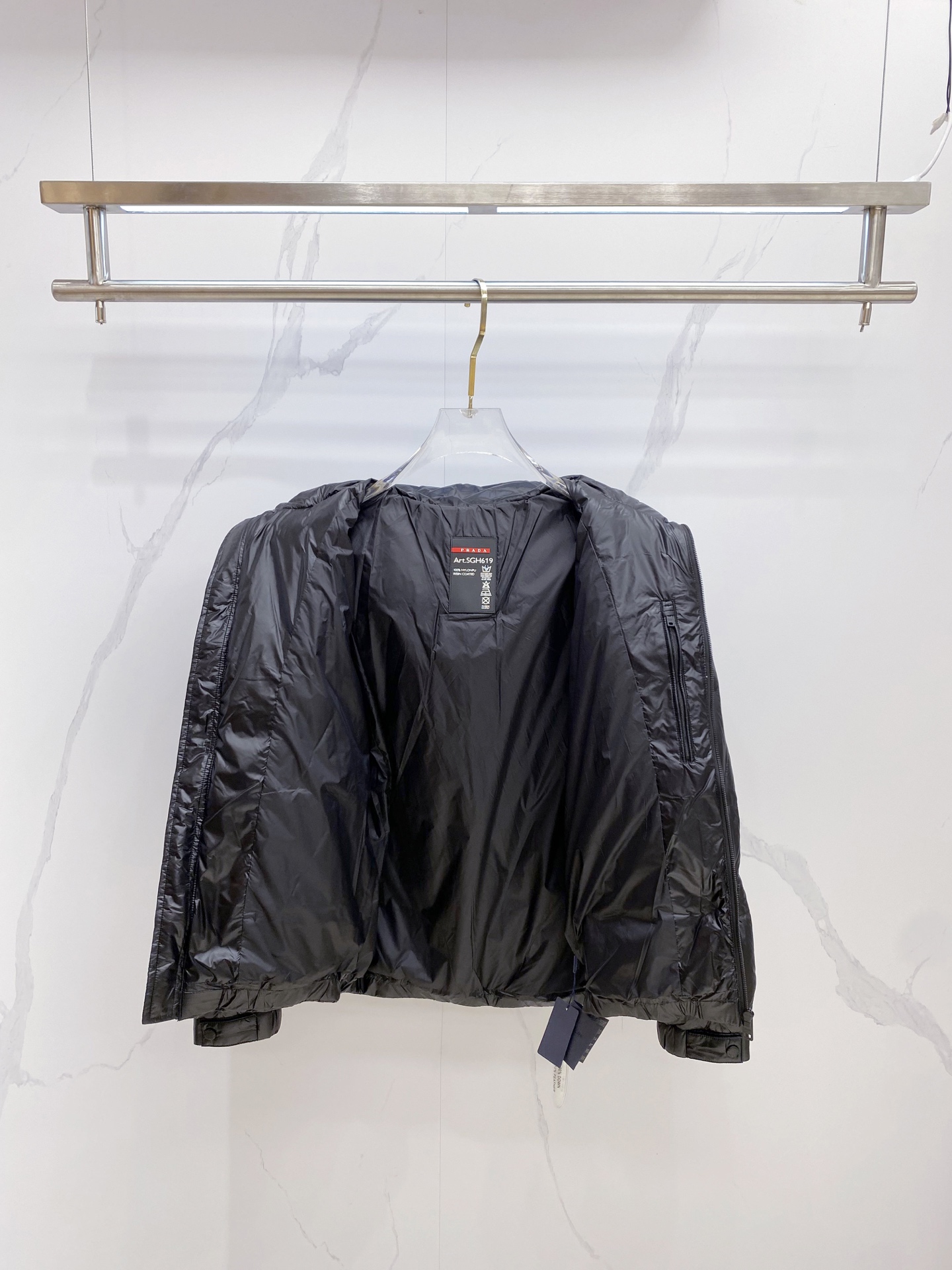 Prada Down Jacket White Duck Down Black Hooded 54-48-56-50-52