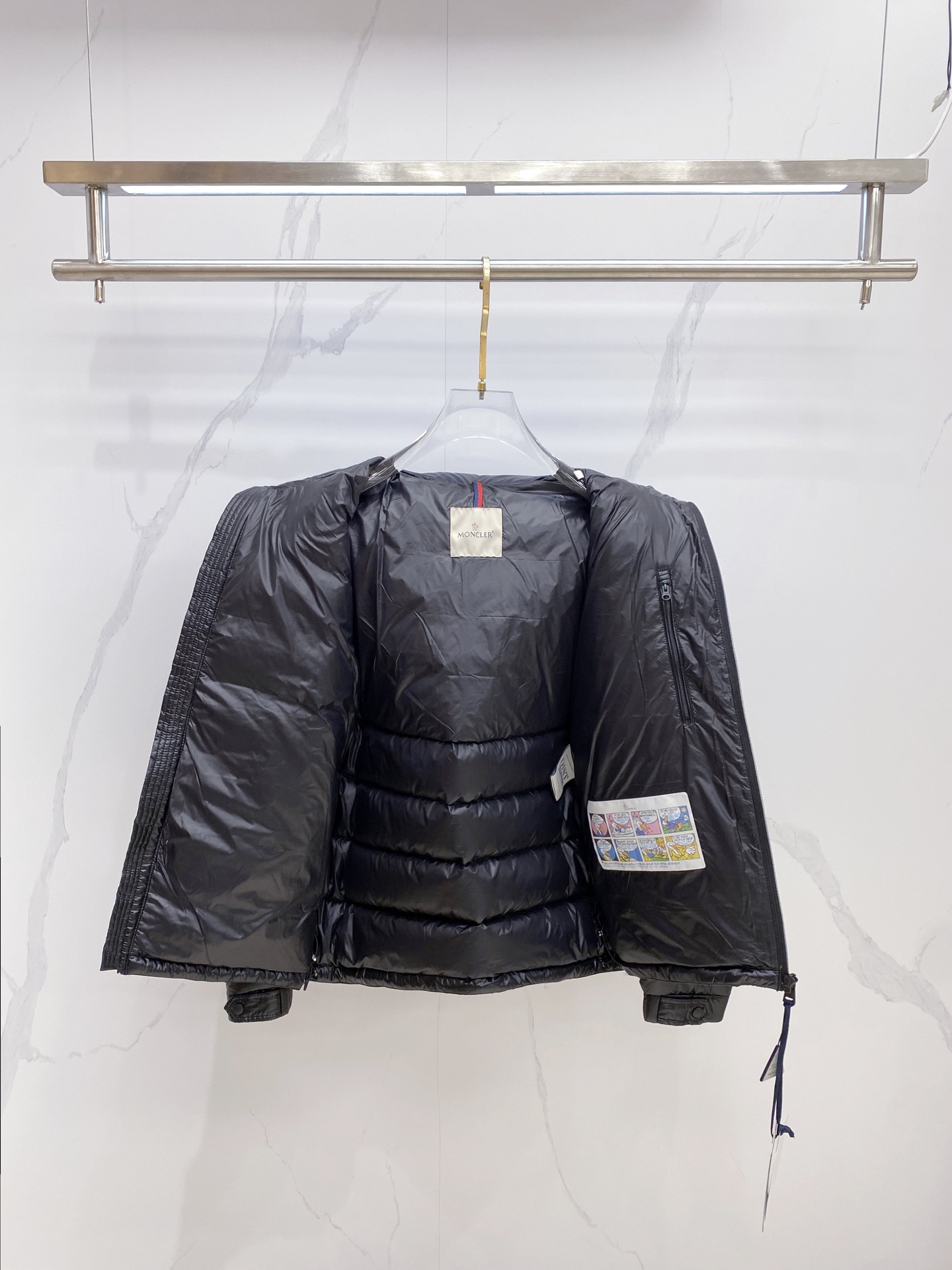Moncler Down Jacket White Duck Down Black Hooded M-l