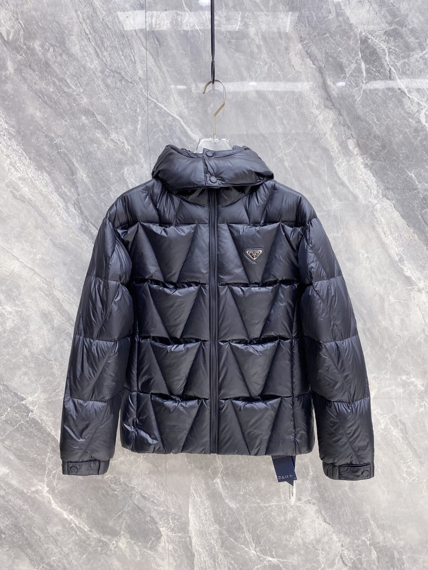 Prada Down Jacket White Duck Down Black Hooded 54-48-56-50-52