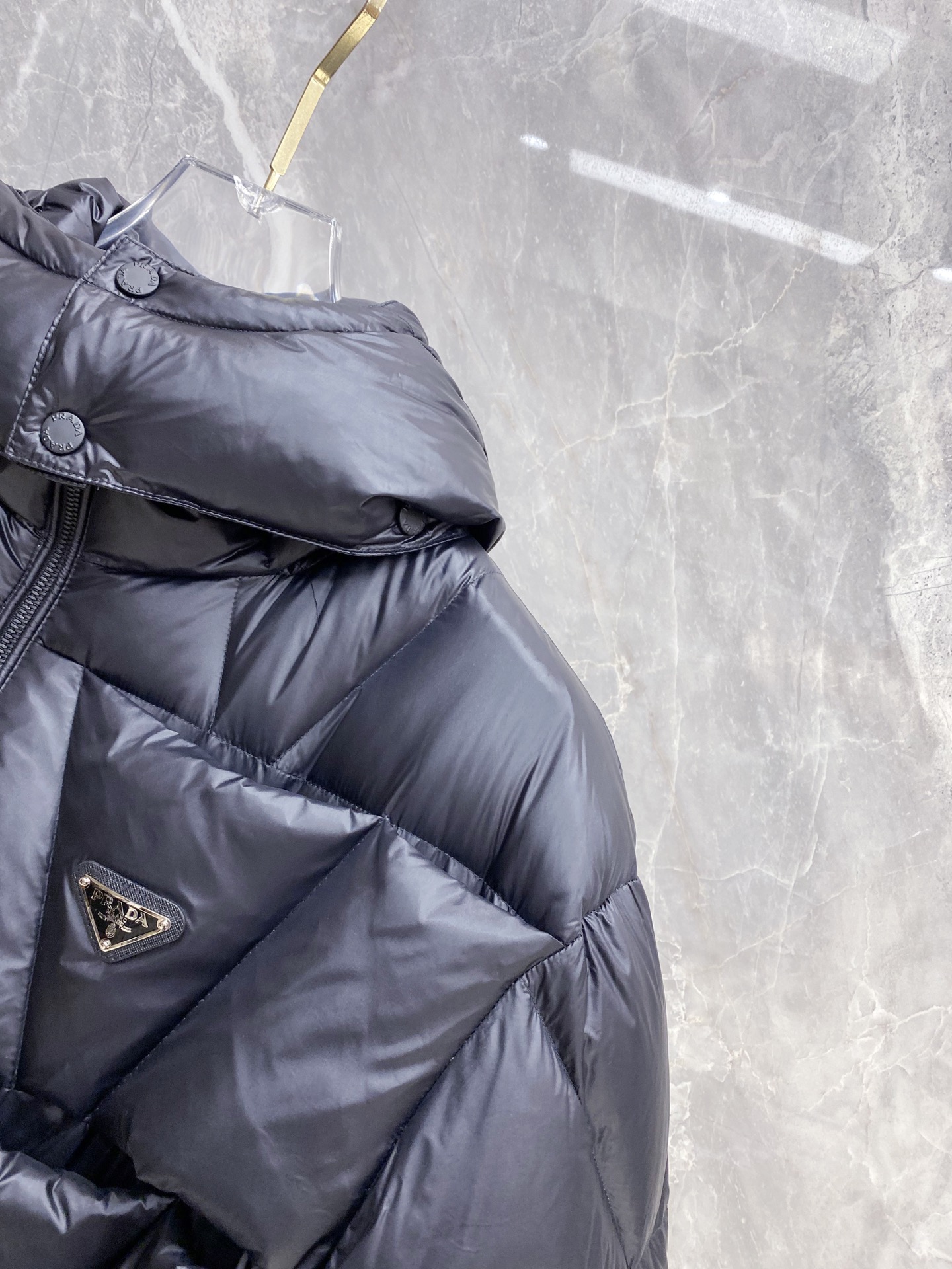 Prada Down Jacket White Duck Down Black Hooded 54-48-56-50-52