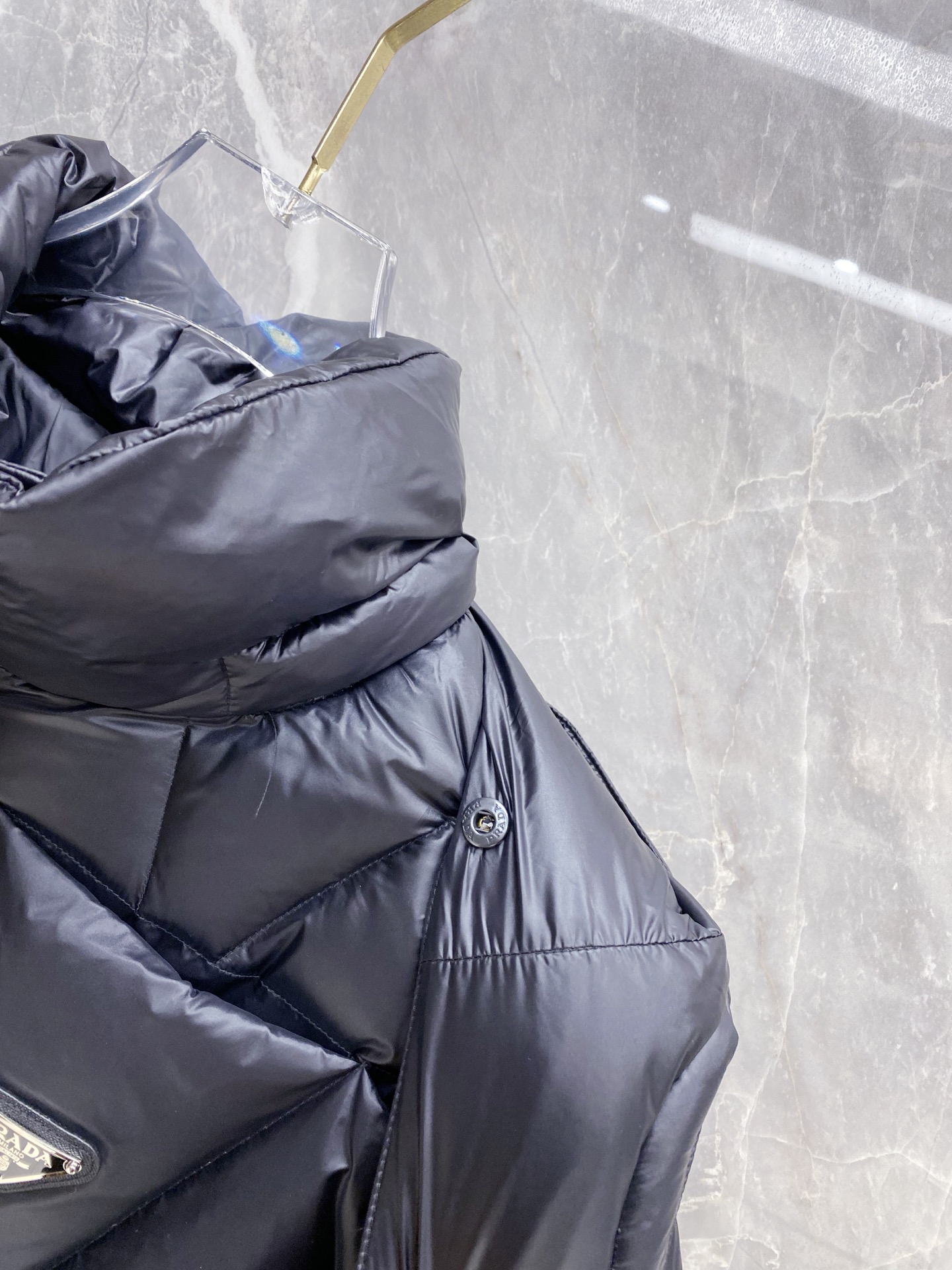 Prada Down Jacket White Duck Down Black Hooded 54-48-56-50-52