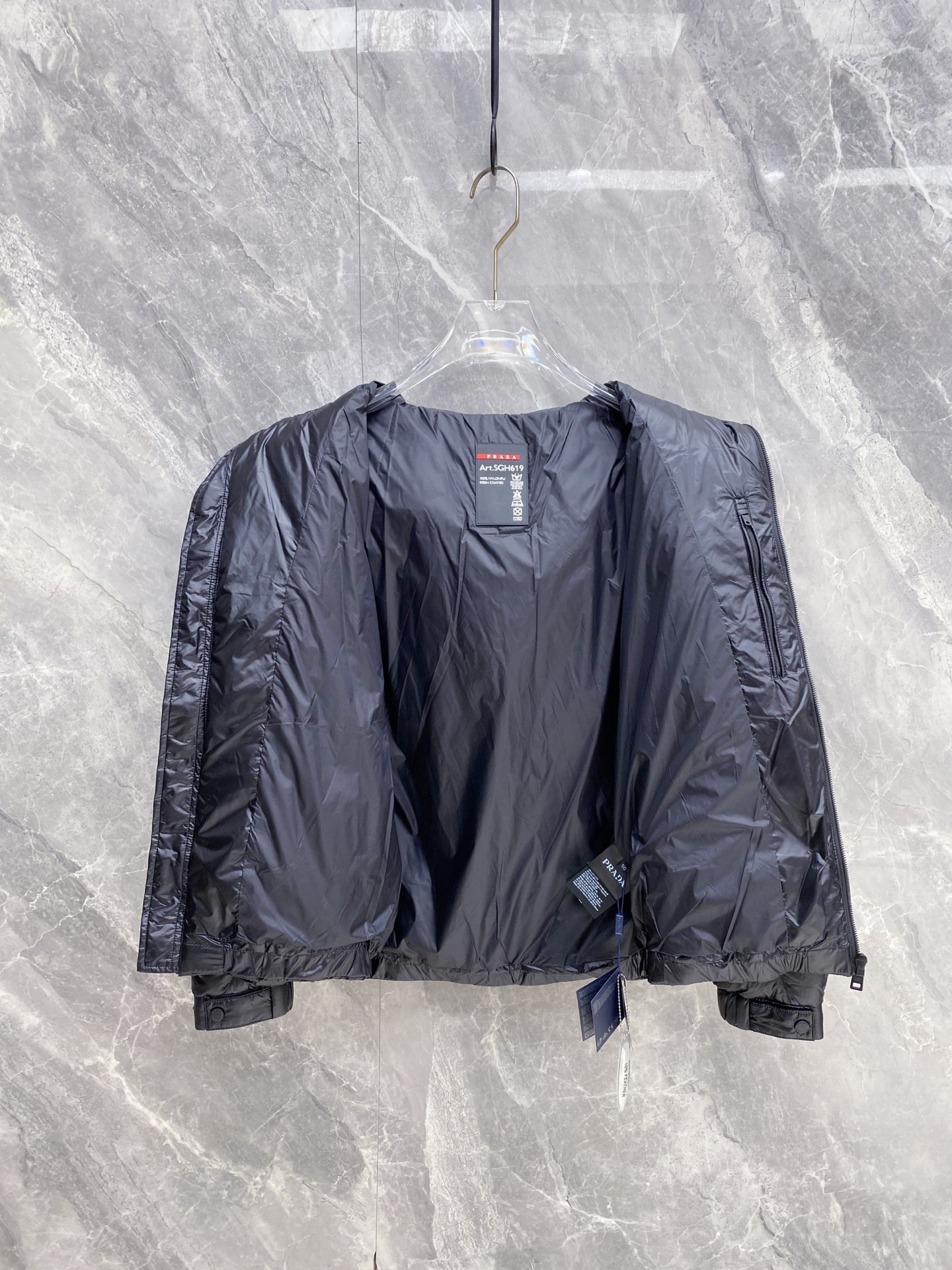 Prada Down Jacket White Duck Down Black Hooded 54-48-56-50-52