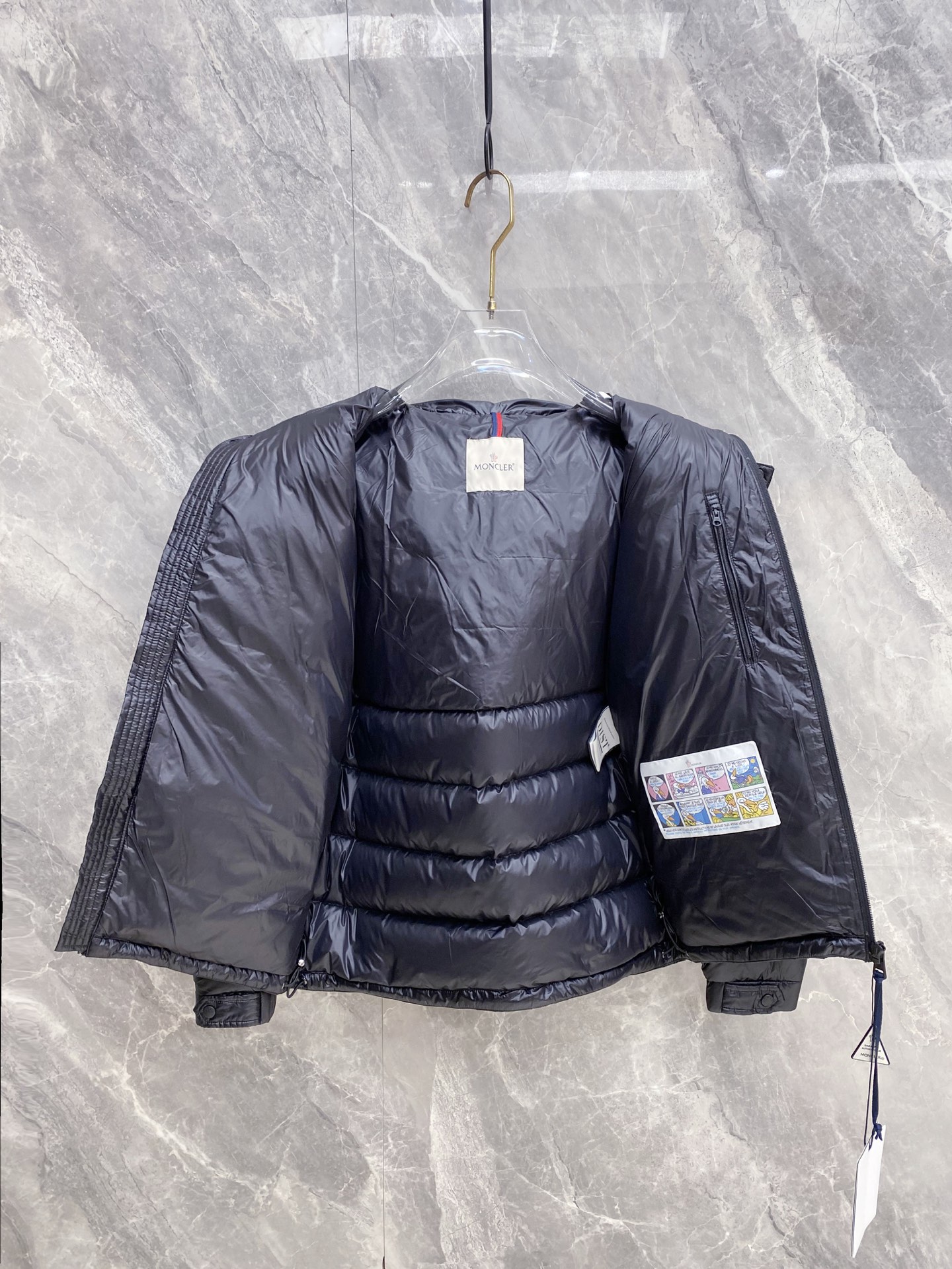 Moncler Down Jacket White Duck Down Black Hooded M-l