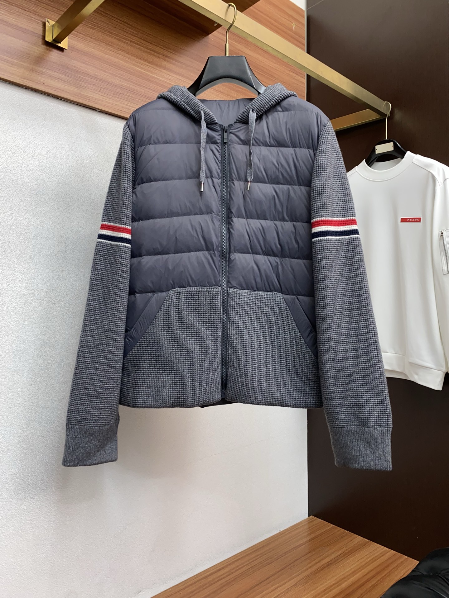 Thom Browne Male Down Jacket Knitted Hooded M-xl