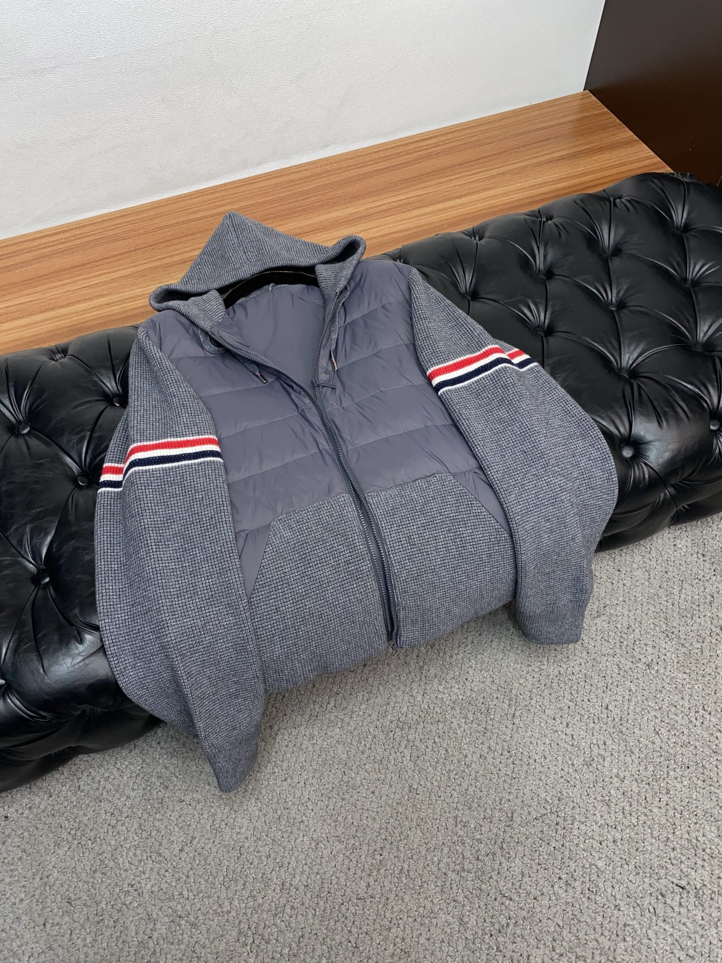 Thom Browne Male Down Jacket Knitted Hooded M-xl