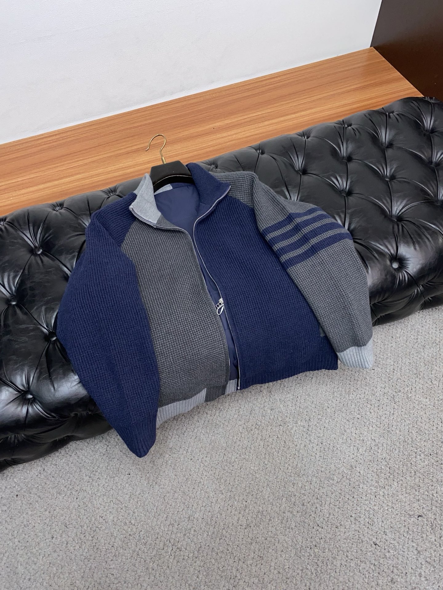 Thom Browne Male Down Jacket Knitted Hooded M-l-xl