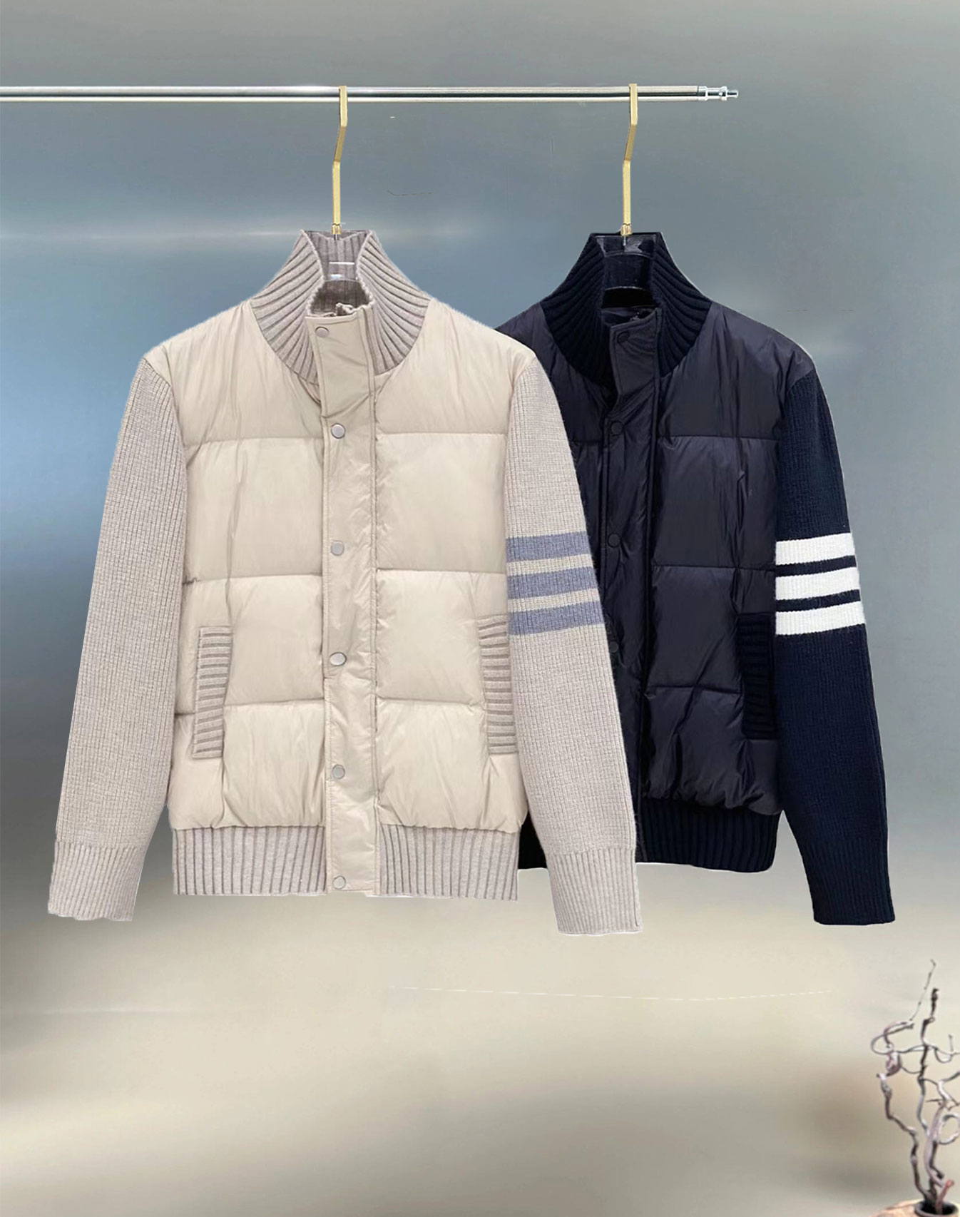 Thom Browne Female Down Jacket Knitted Slim Fit M-xl