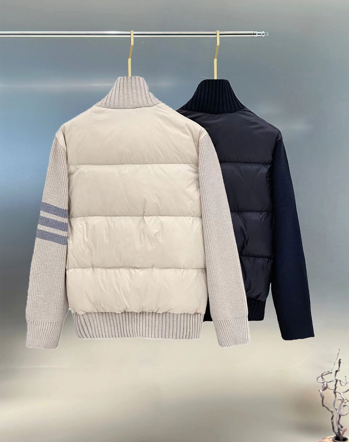 Thom Browne Female Down Jacket Knitted Slim Fit M-xl