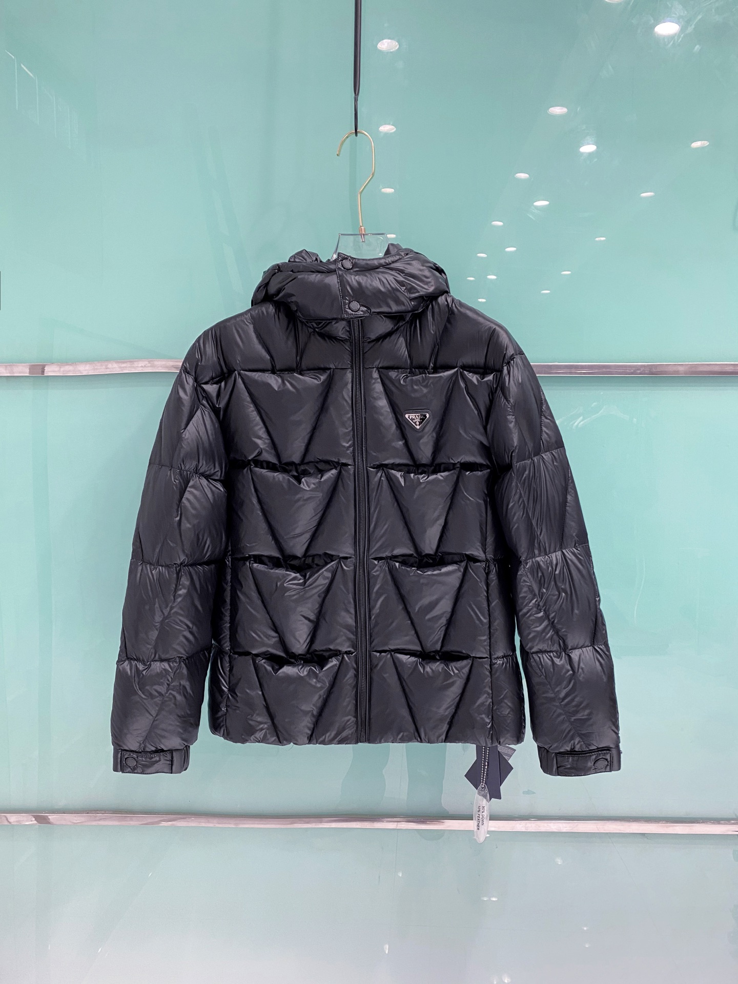 Prada Down Jacket White Duck Down Black Hooded 54-48-56-50-52