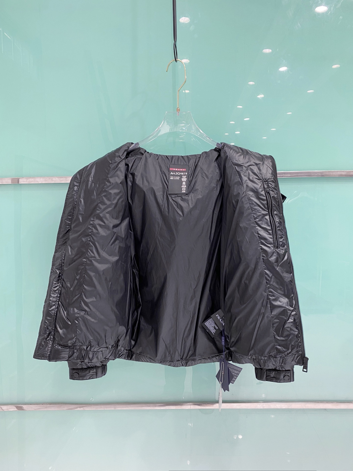 Prada Down Jacket White Duck Down Black Hooded 54-48-56-50-52