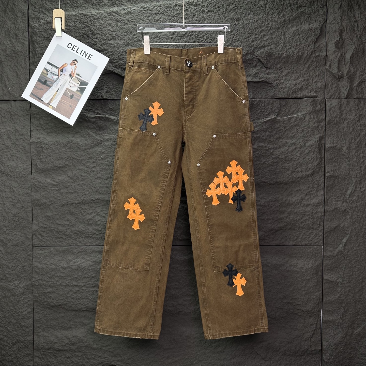 Chrome Hearts Couple Jeans Brown Loose Fit