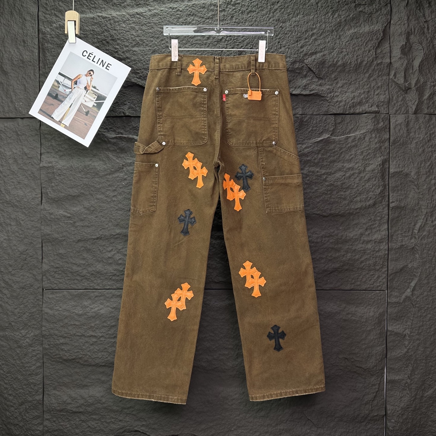 Chrome Hearts Couple Jeans Brown Loose Fit
