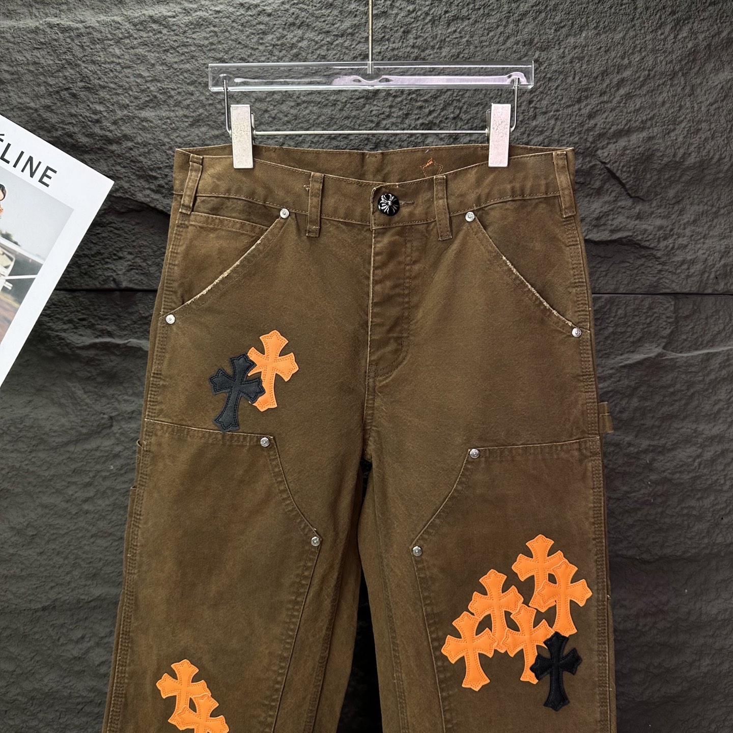 Chrome Hearts Couple Jeans Brown Loose Fit