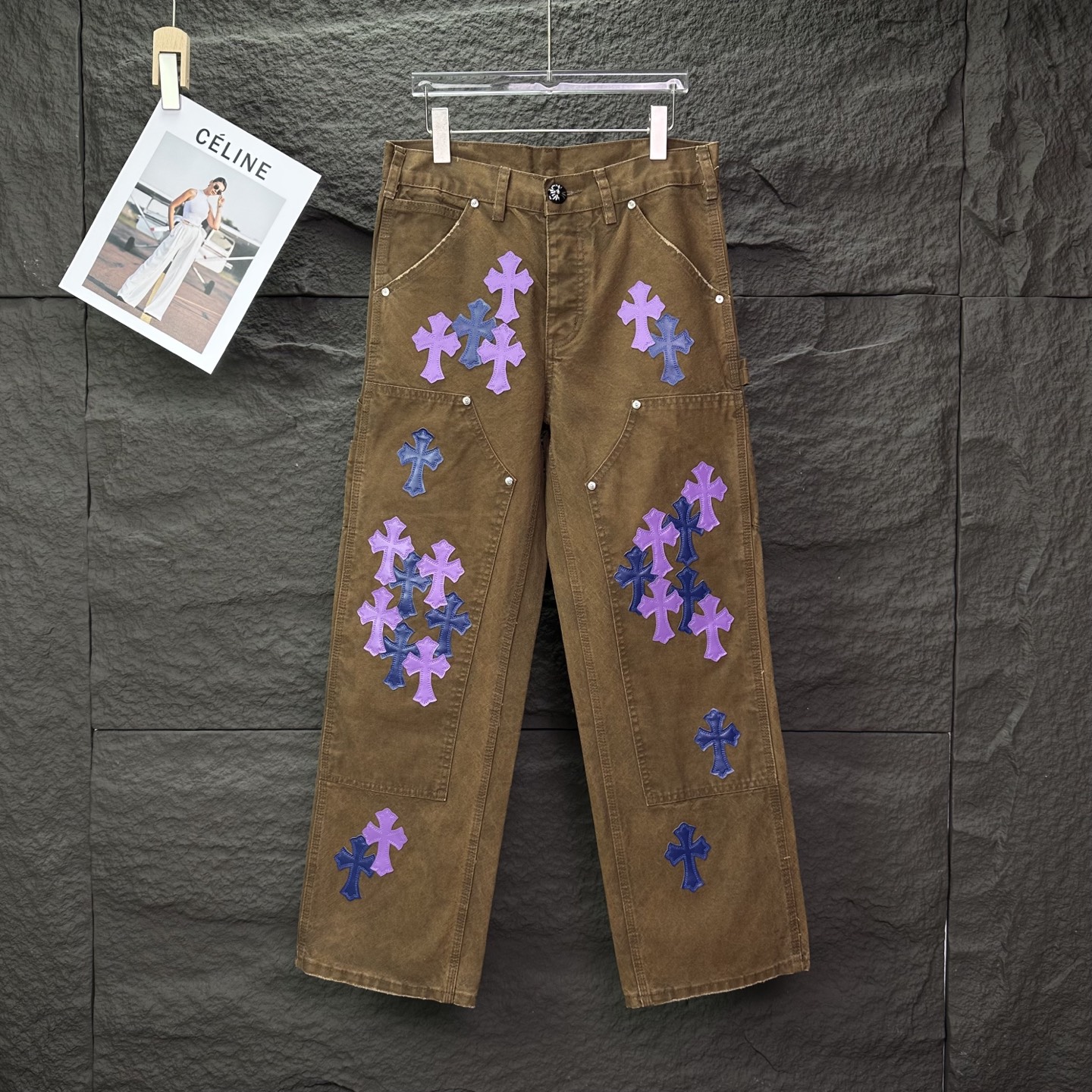Chrome Hearts Couple Jeans Brown Loose Fit