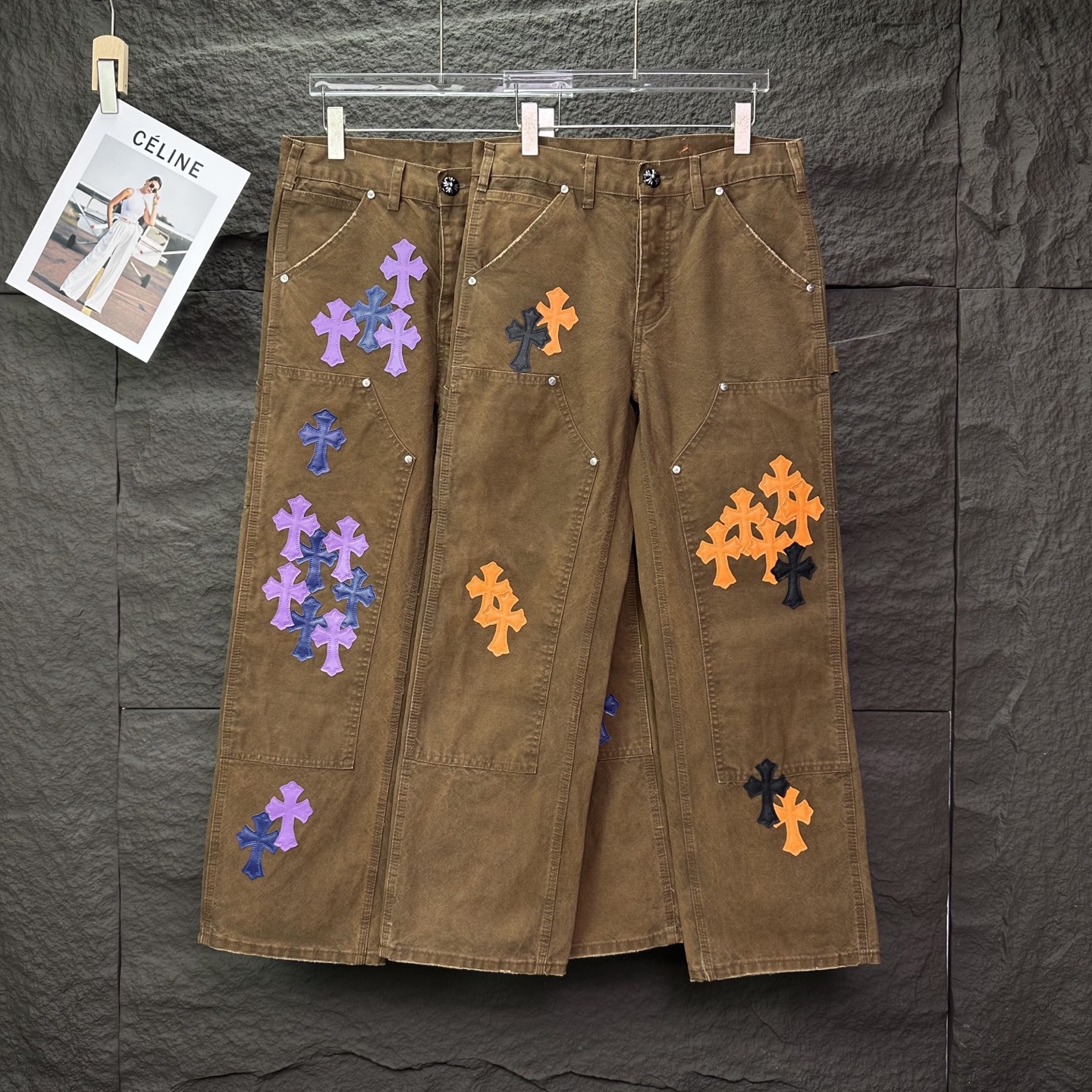 Chrome Hearts Couple Jeans Brown Loose Fit