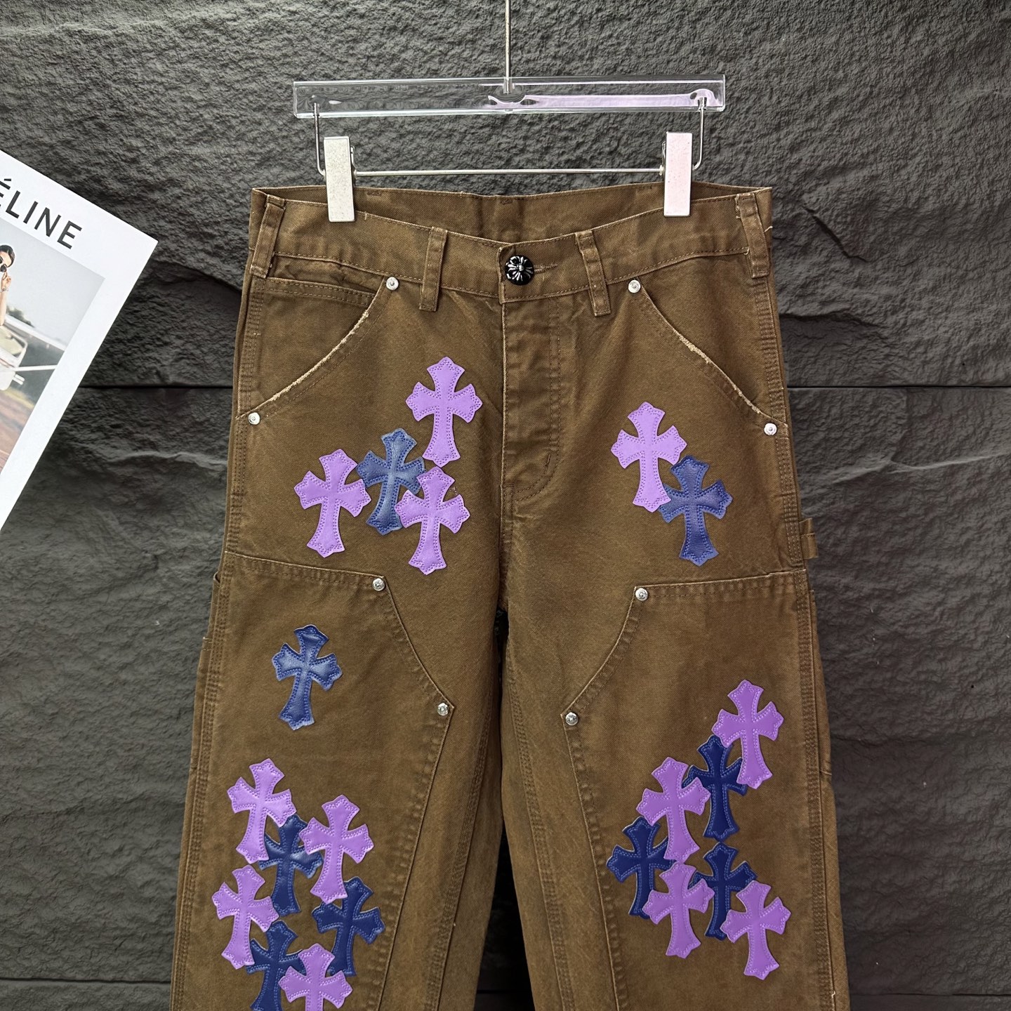 Chrome Hearts Couple Jeans Brown Loose Fit