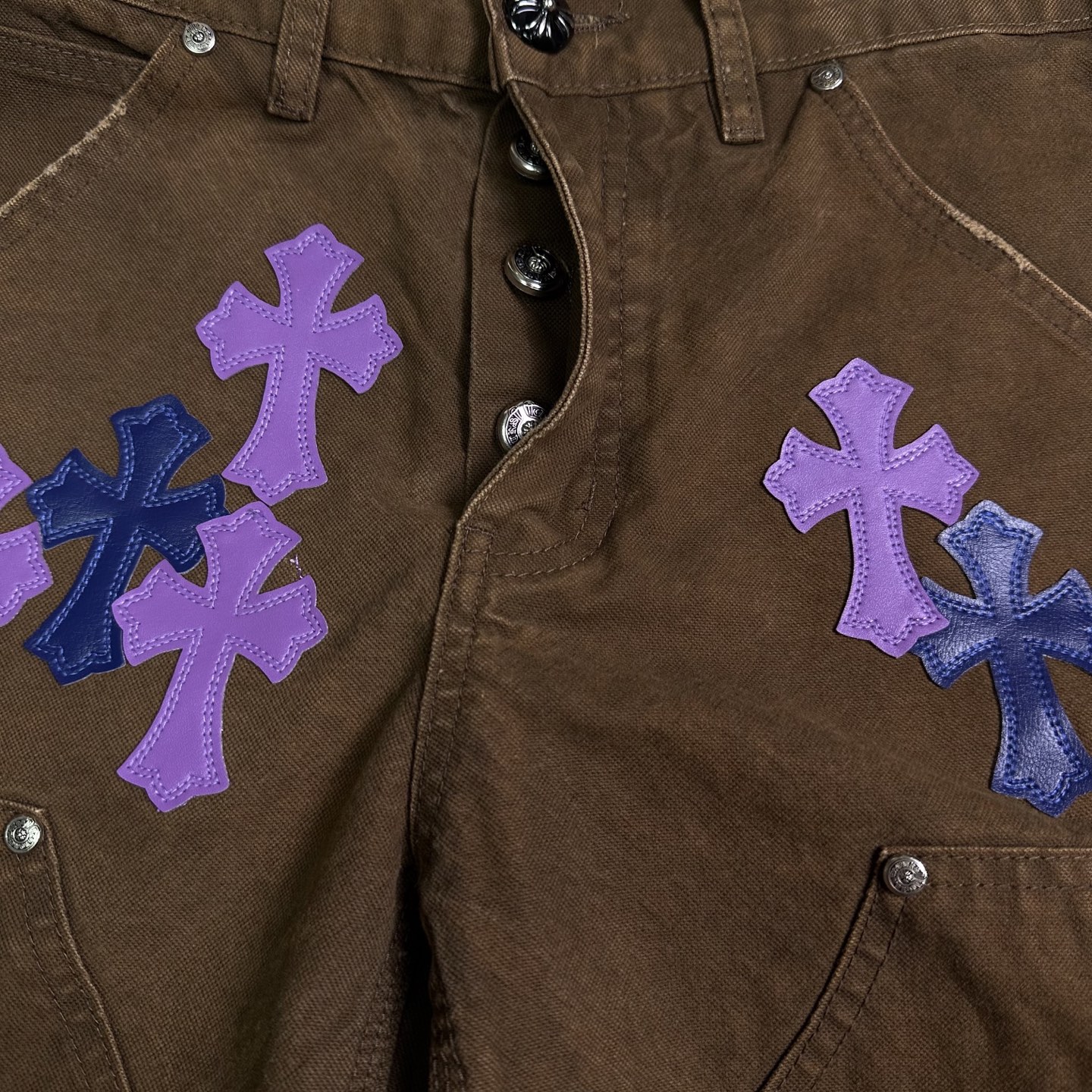 Chrome Hearts Couple Jeans Brown Loose Fit