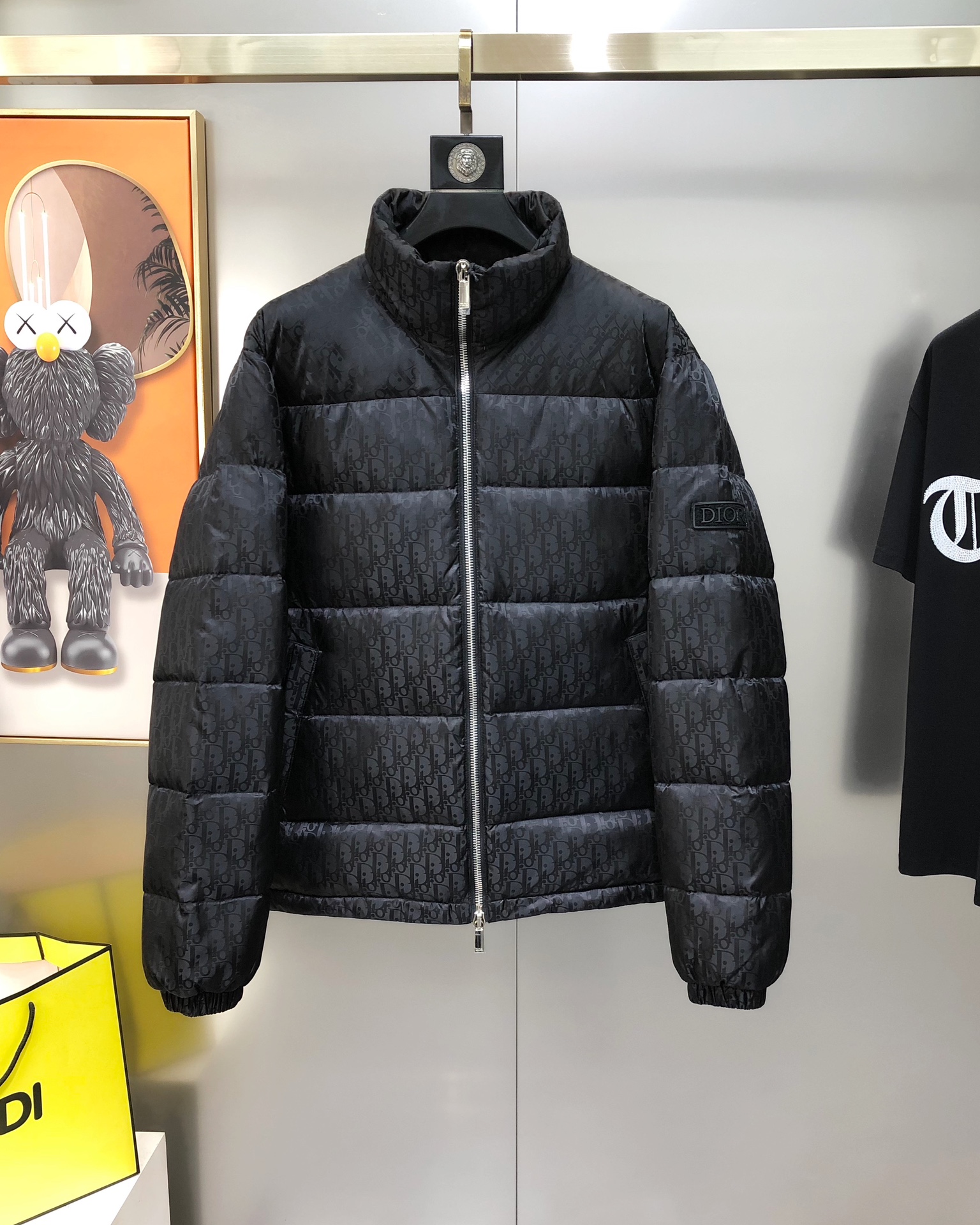 Dior Male Down Jacket White Duck Down Black Printed S-xl