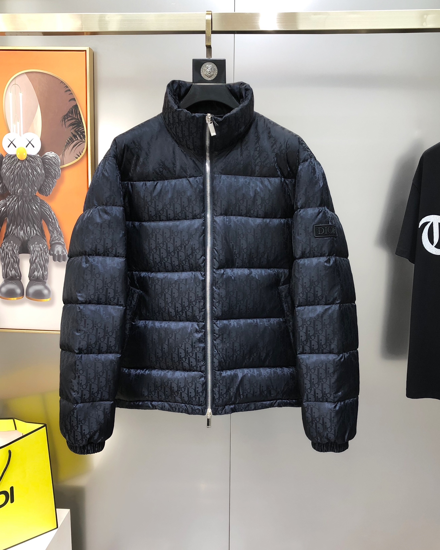 Dior Male Down Jacket White Duck Down Black Printed S-xl