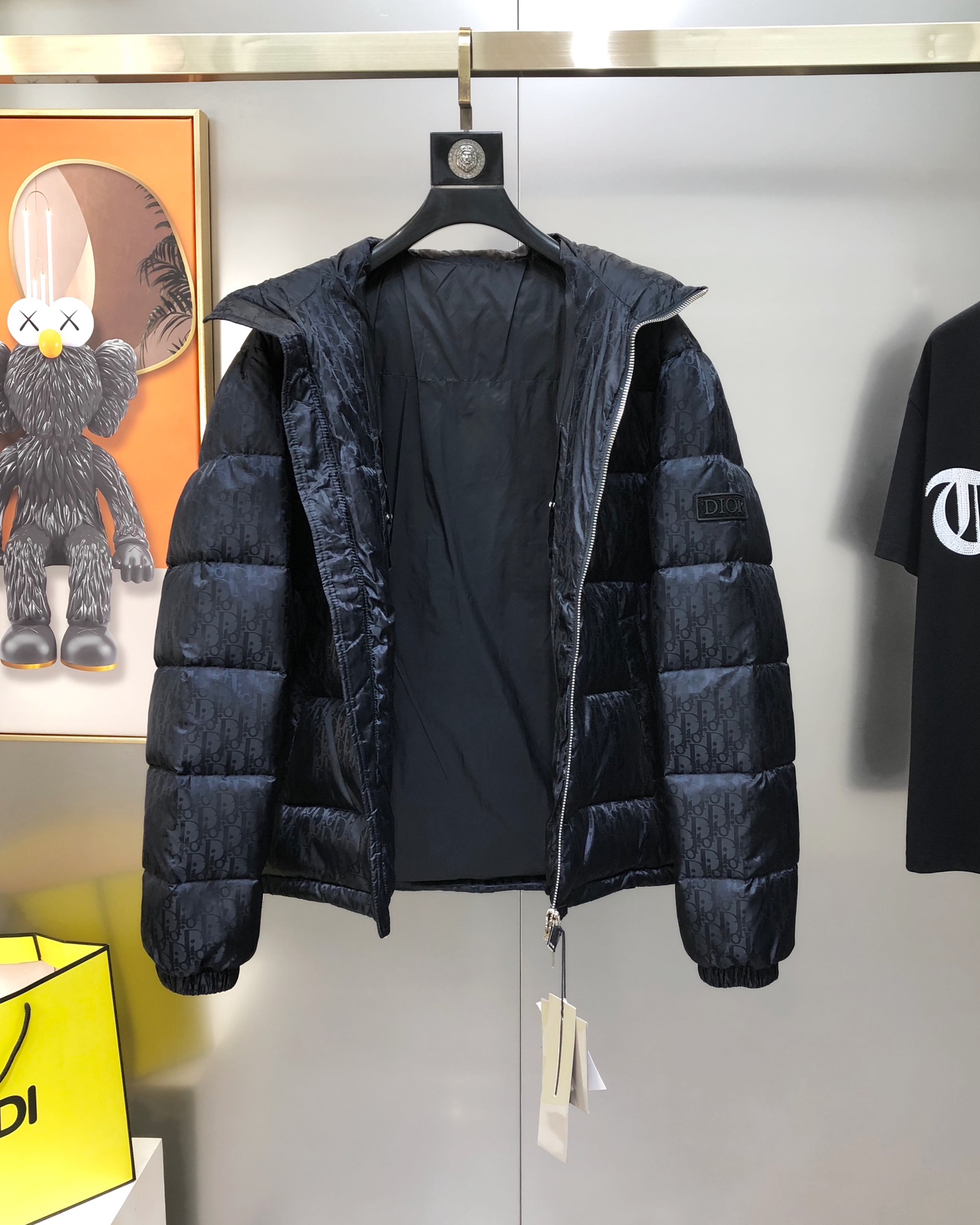 Dior Male Down Jacket White Duck Down Black Printed S-xl