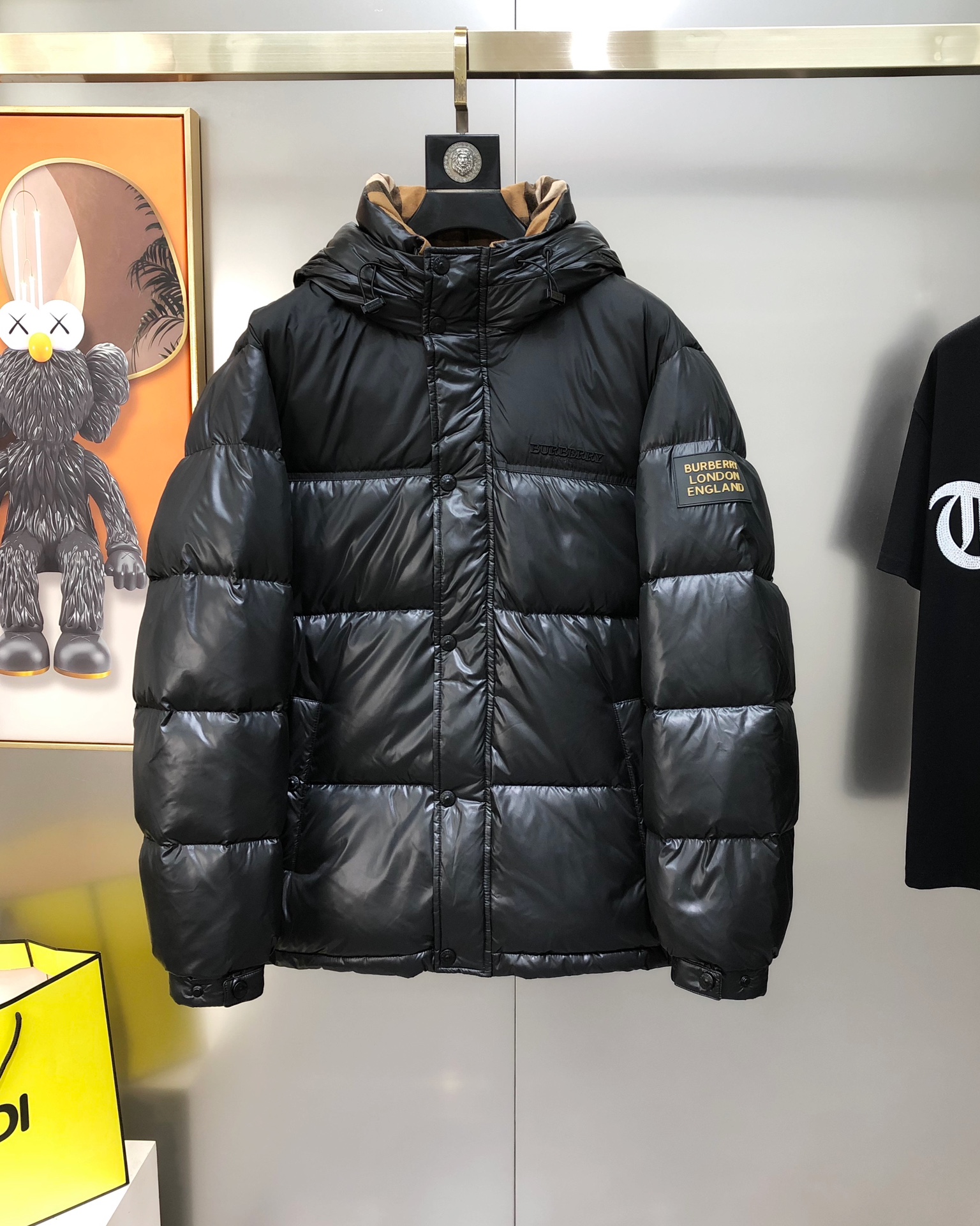 Burberry Male Down Jacket White Duck Down Black Hooded M-l-xl