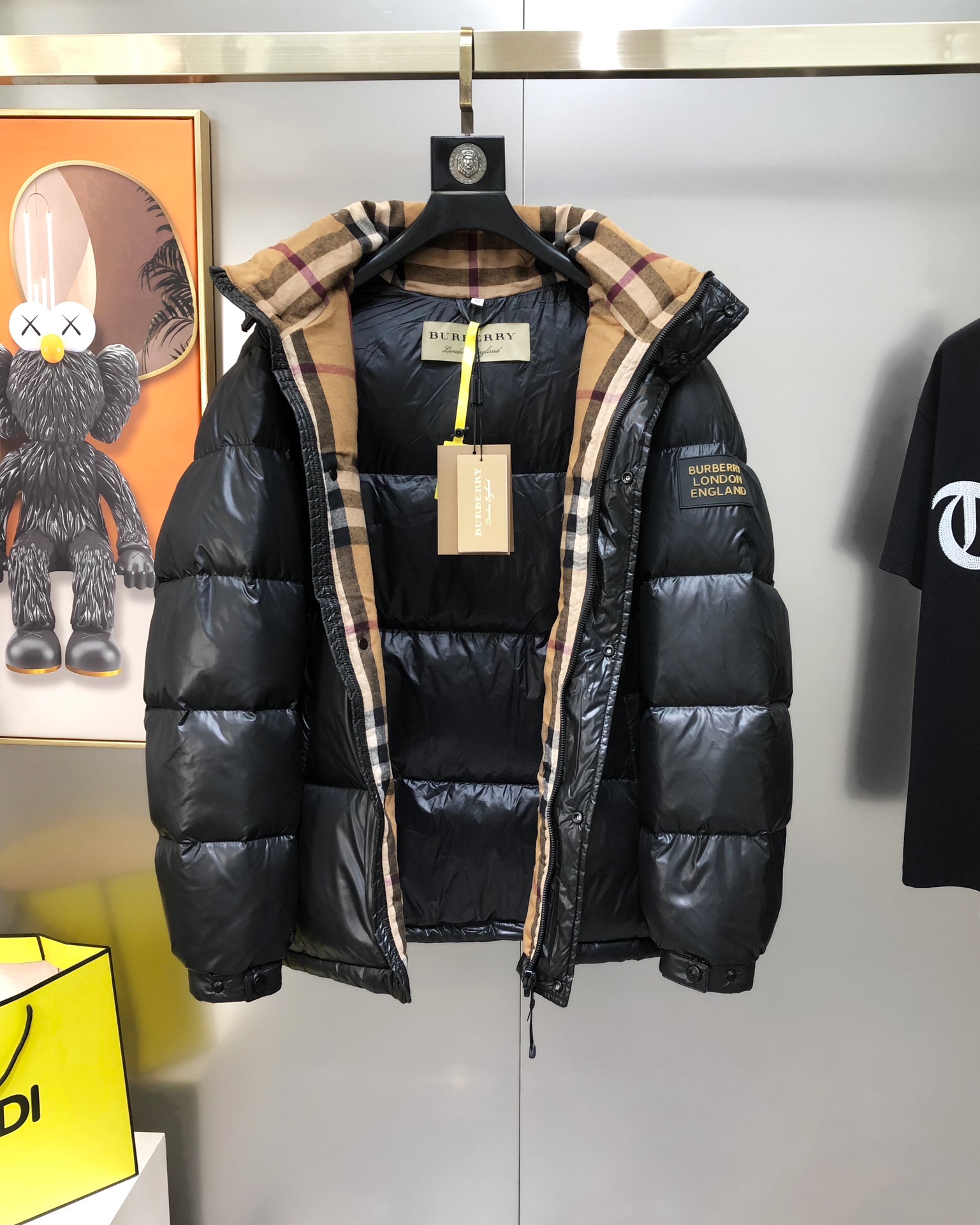 Burberry Male Down Jacket White Duck Down Black Hooded M-l-xl