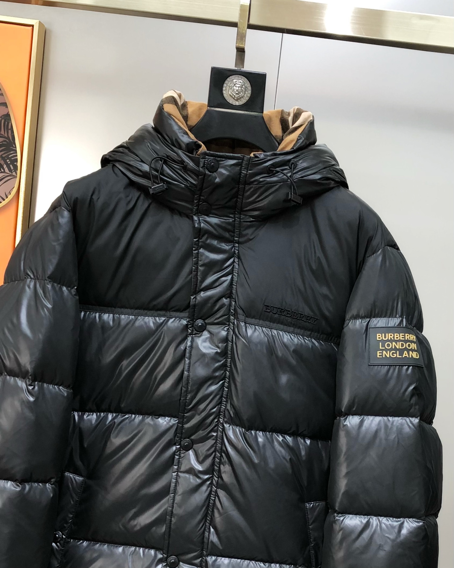 Burberry Male Down Jacket White Duck Down Black Hooded M-l-xl